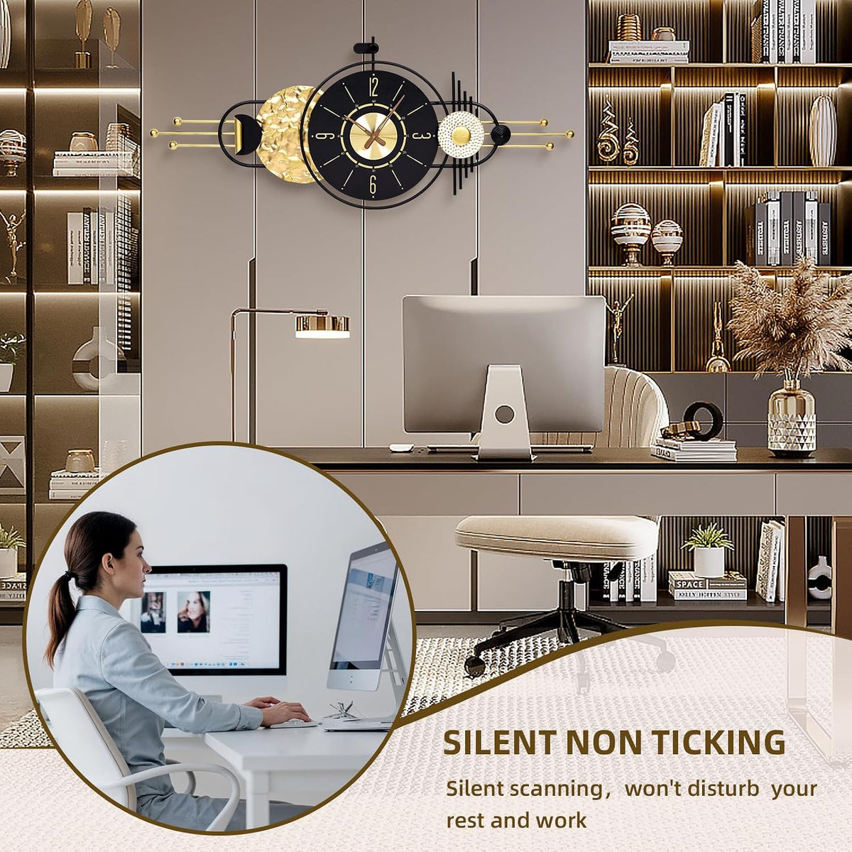 47x19 Inch Modern Large Wall Clock Battery Powered for Living Room | Quartz Movement, Easy-Read Analog Dial, Sleek