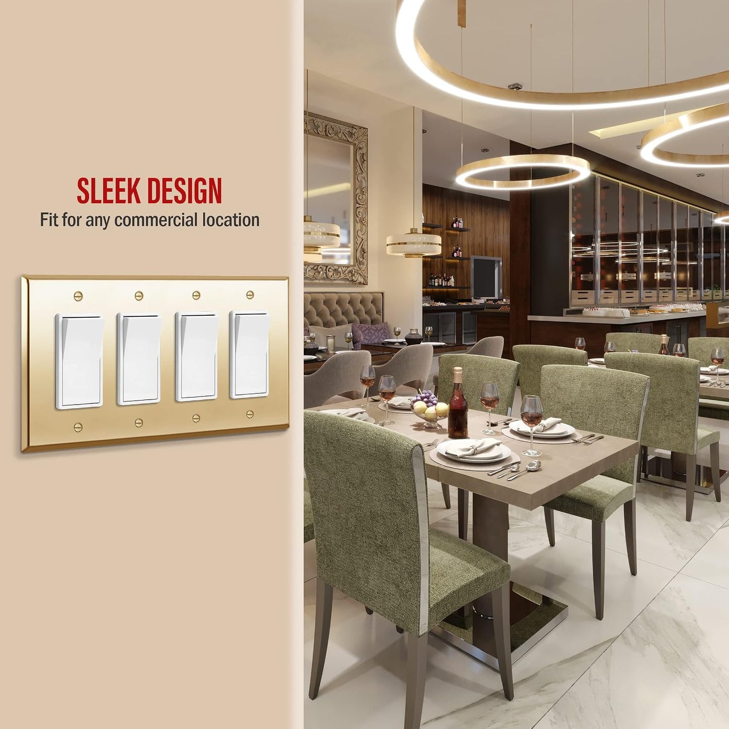 ENERLITES Quad Decorator Metal Wall Plate, Decorator Switch Receptacle Cover, Corrosion Resistant, Stainless Steel 201