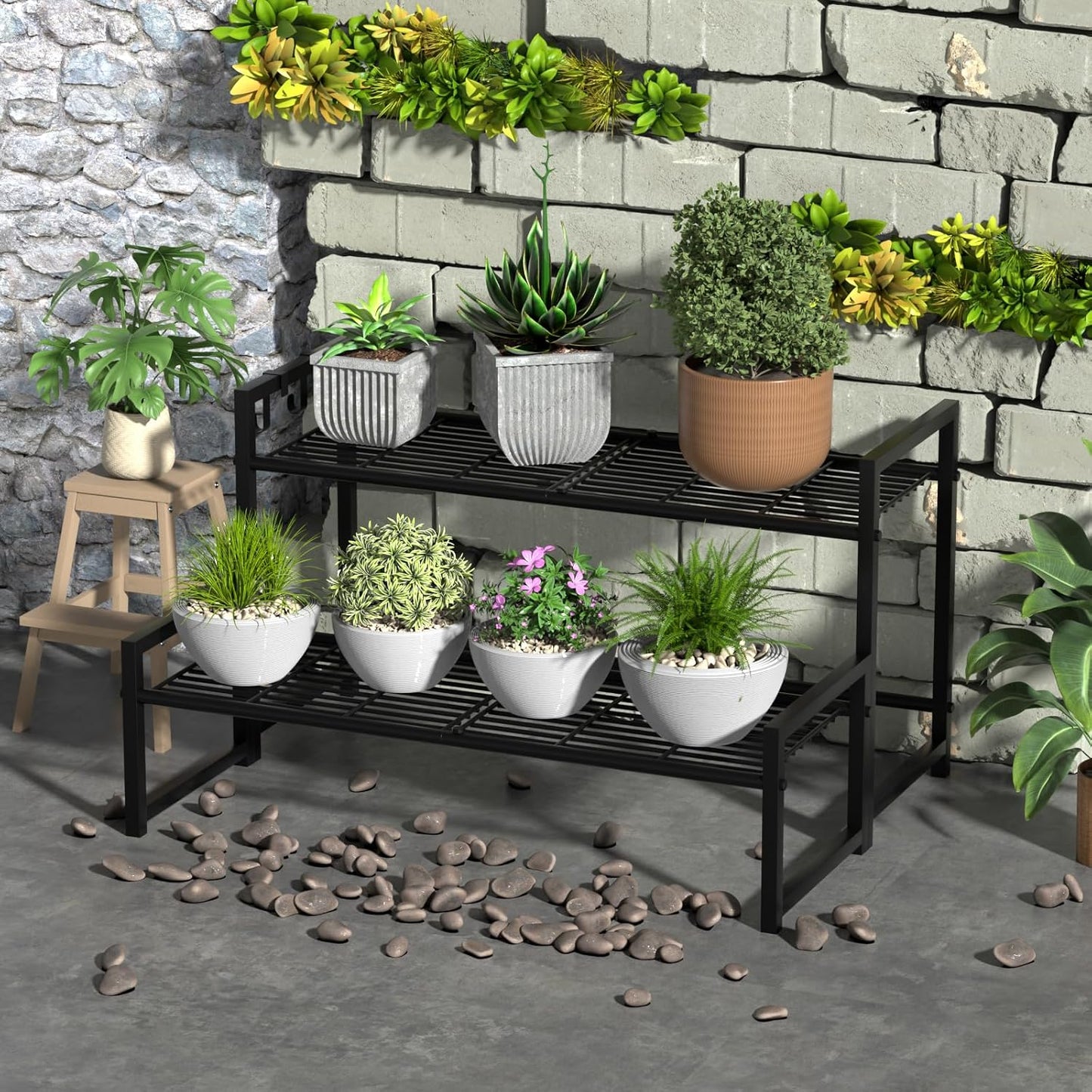 Garden 4 you 2-Tier Metal Plant Stand, Stackable Heavy Duty Flower Rack | 2-tier tall design for multiple