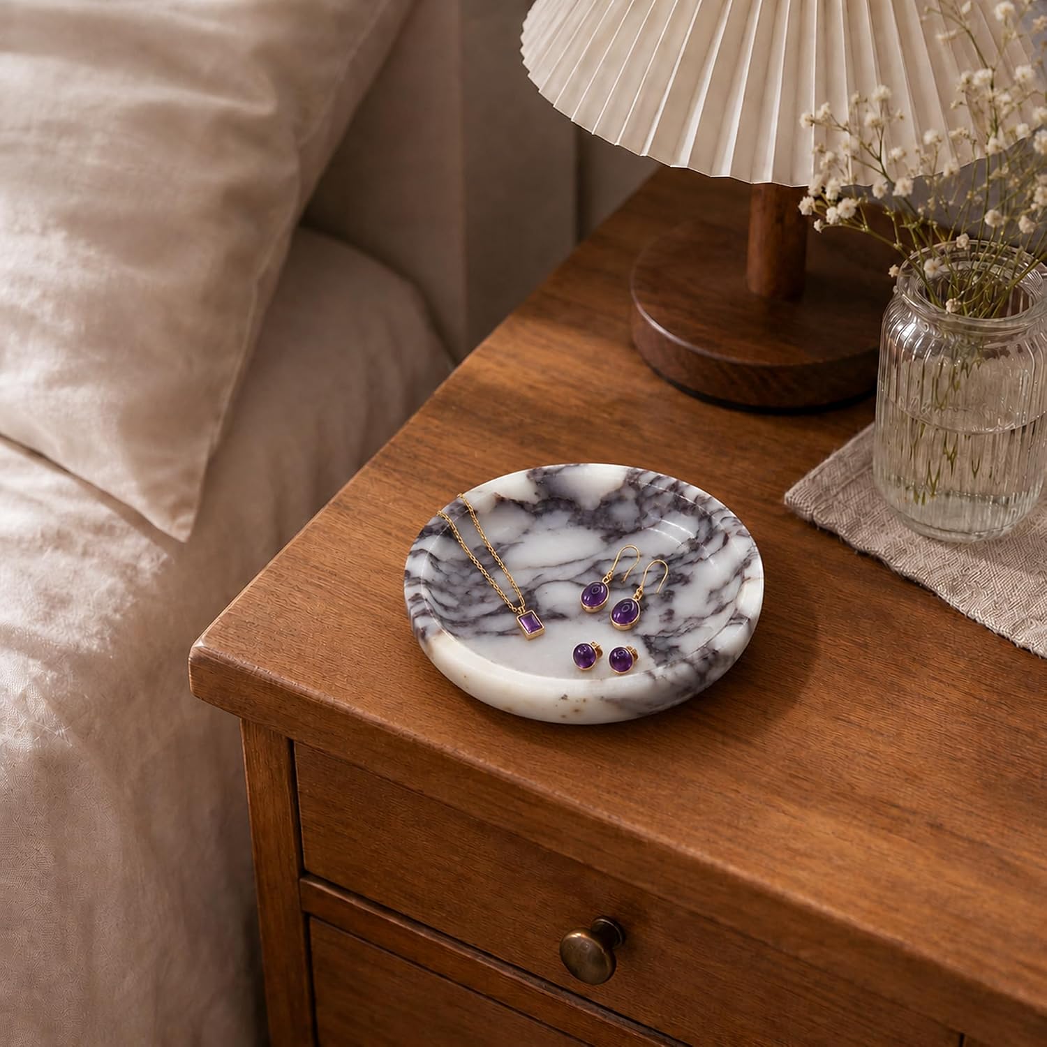 Small Marble Jewelry Tray Key Plate Holder Dish Trinket Decor Catch All / Calacatta Viola / Natural