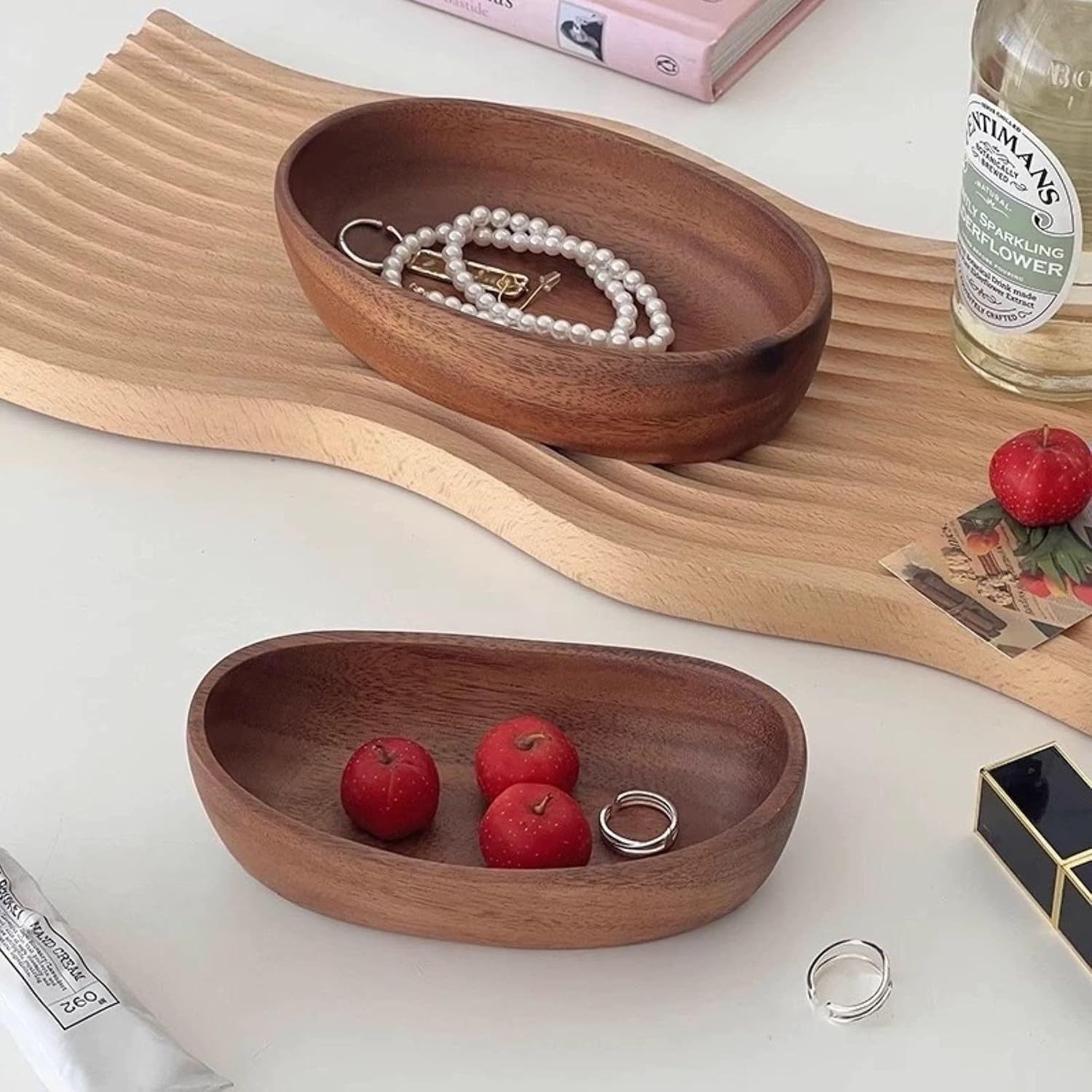 Wooden Bowl for Keys Walnut Wood Catchall Bowl for Entryway Table Rustic Decorative Bowl / Small