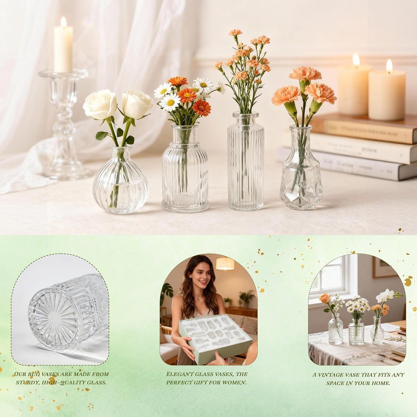 Glass Bud Vases Small Flower Vases for Rustic Wedding Centerpieces Table / Clear / Set of 32