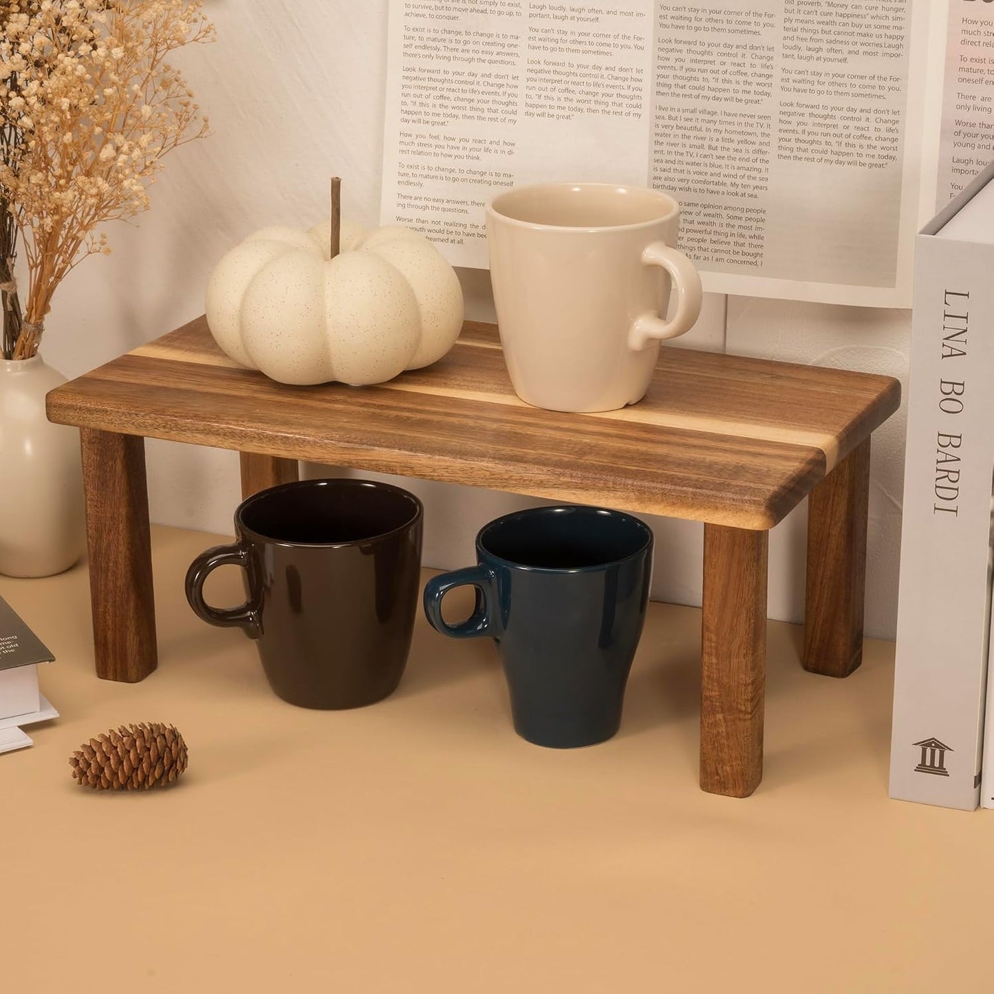 Acacia Wooden Desktop Organizer Shelf Kitchen Cabinet and Counter Riser Display Shelf for Top