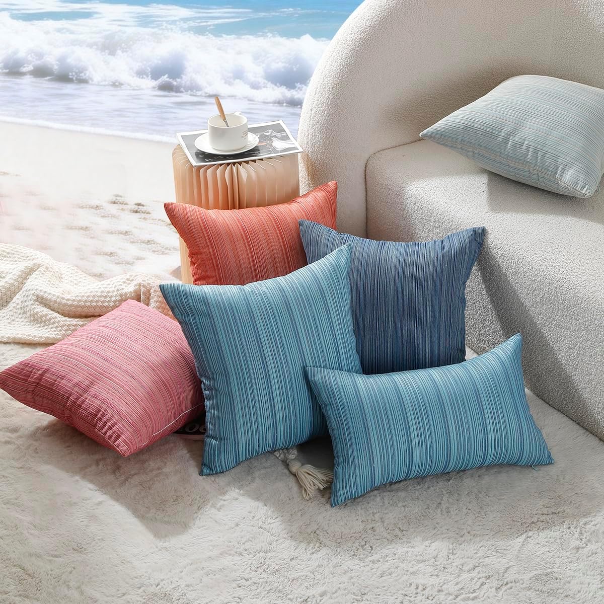 Outdoor Chenille Pillow Covers / 18 x 18 / Cream / Set of 2