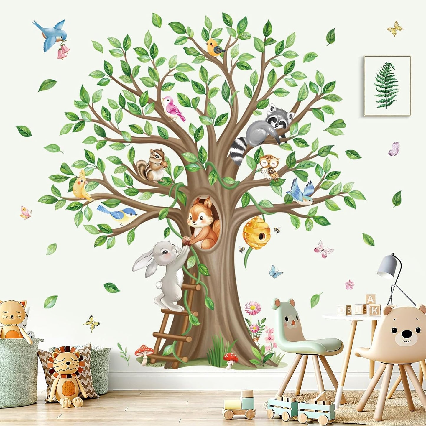 Woodland Animals Large Tree Wall Stickers Forest Animals Rabbit Squirrel Peel and Stick Wall Art