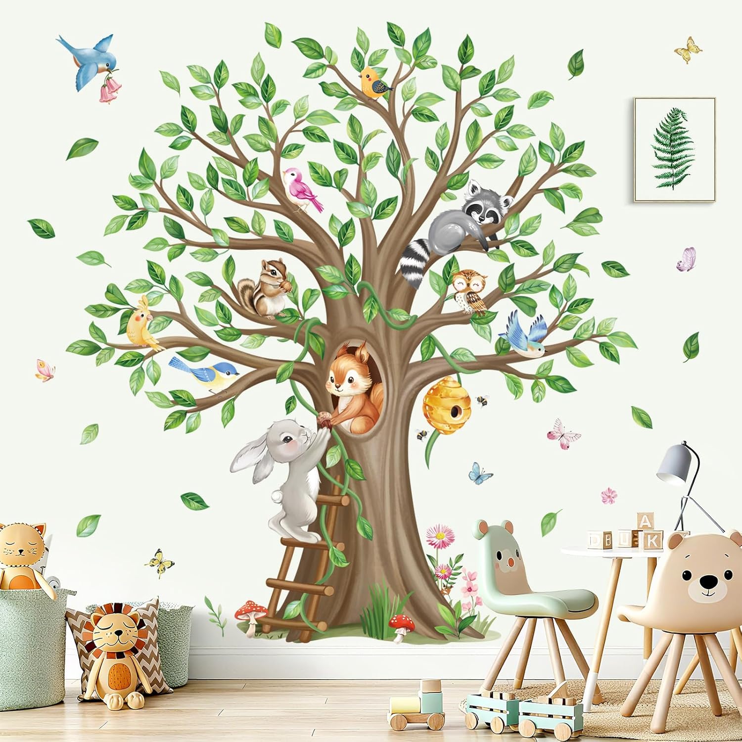 Woodland Animals Large Tree Wall Stickers Forest Animals Rabbit Squirrel Peel and Stick Wall Art