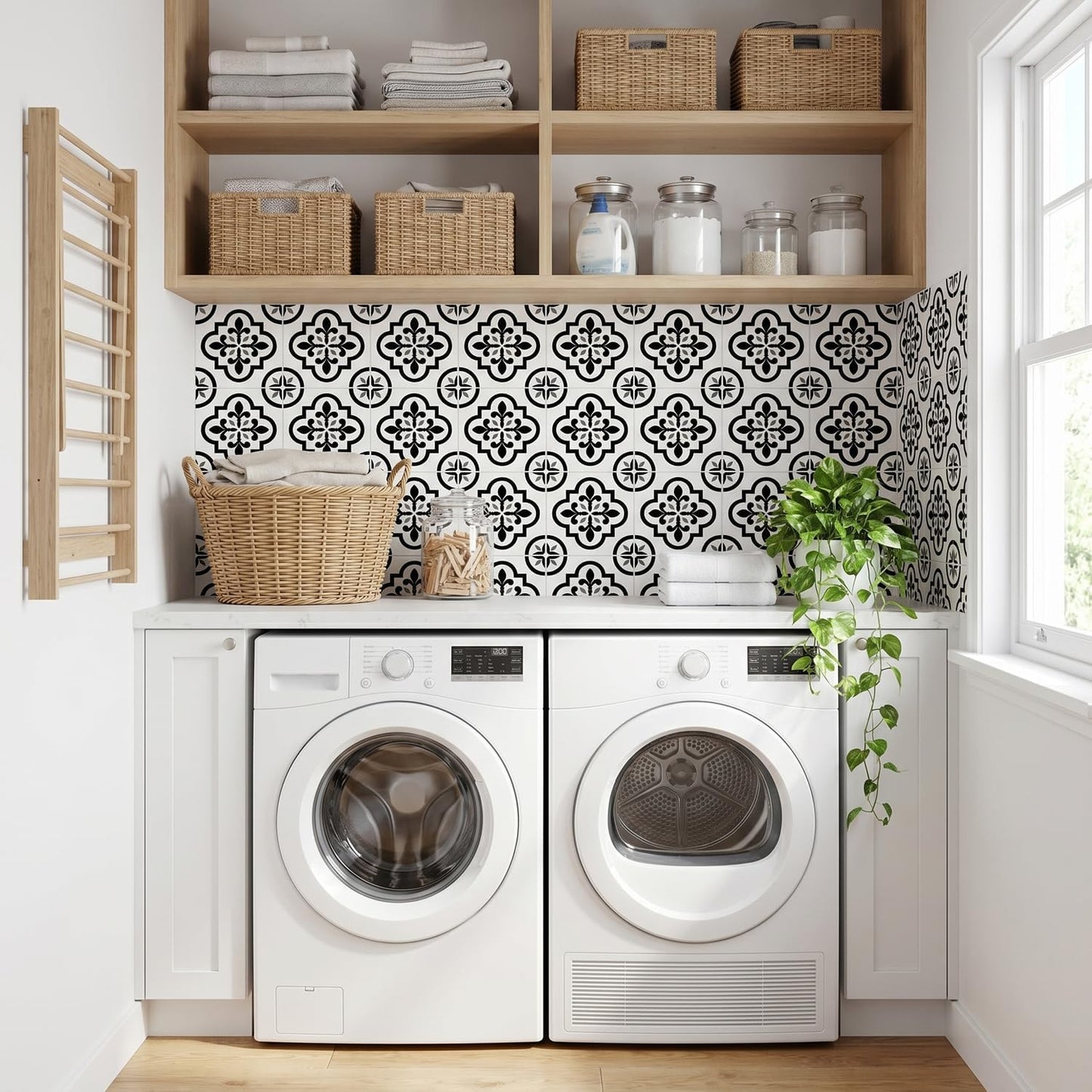 White Peel and Stick Tiles / Black / 5.9 Inch / Set of 16