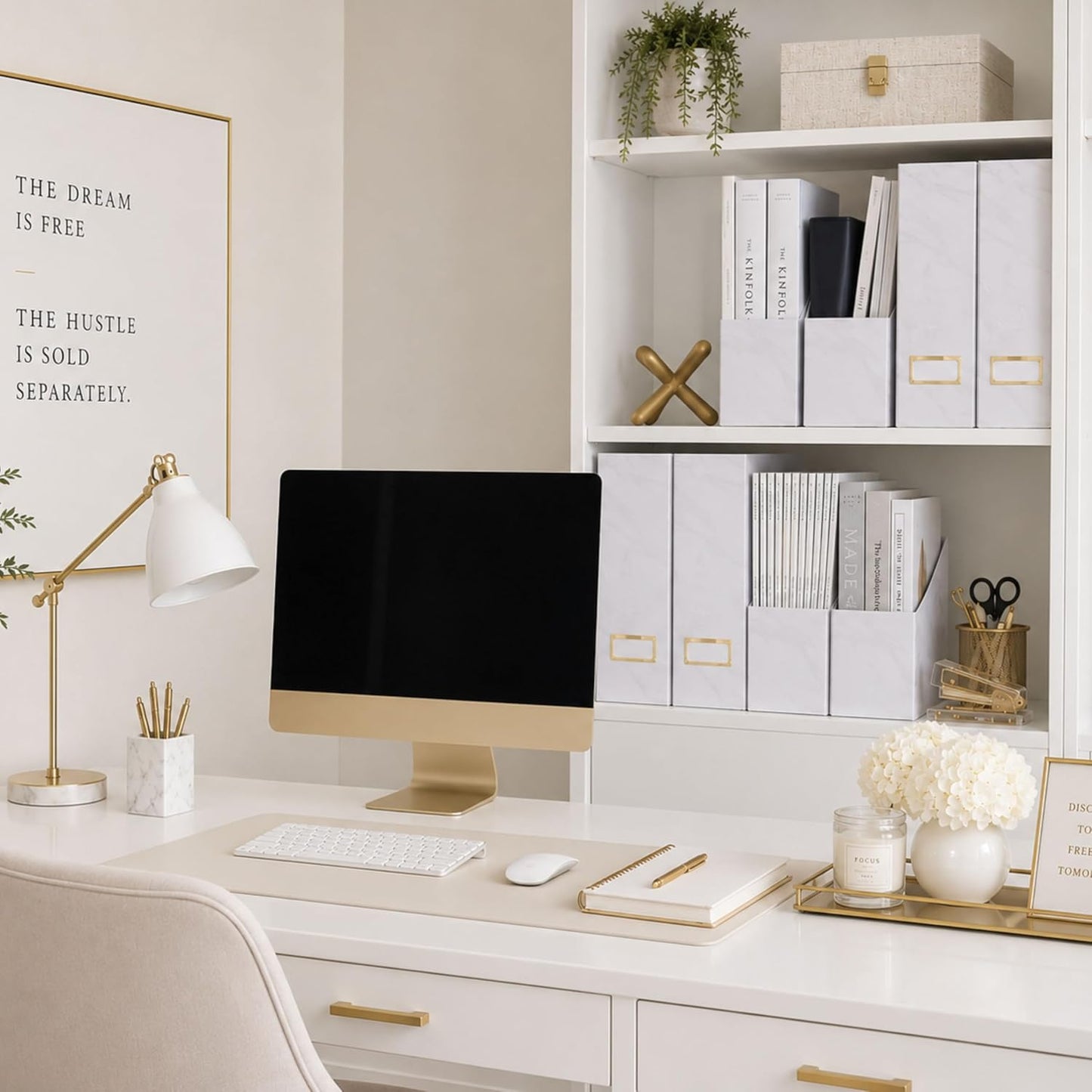 BLU MONACO Set of 4 Magazine Holders | White Marble Design with Gold Label Holders | Foldable File Organizer Boxes for