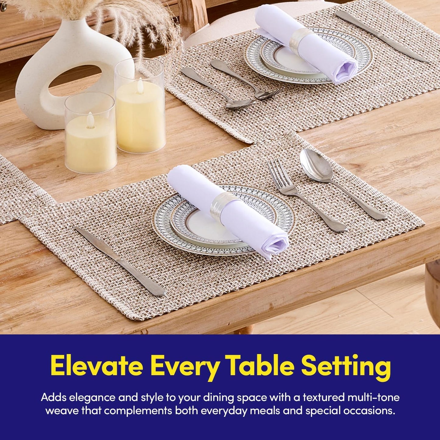 Sweet Home Collection 100% Cotton Placemats for Dining Room Rectangle Two Tone Woven Fabric 13" x 19" Soft Durable