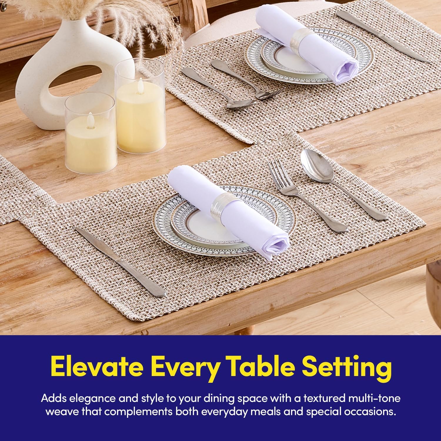 Sweet Home Collection 100% Cotton Placemats for Dining Room Rectangle Two Tone Woven Fabric 13" x 19" Soft Durable
