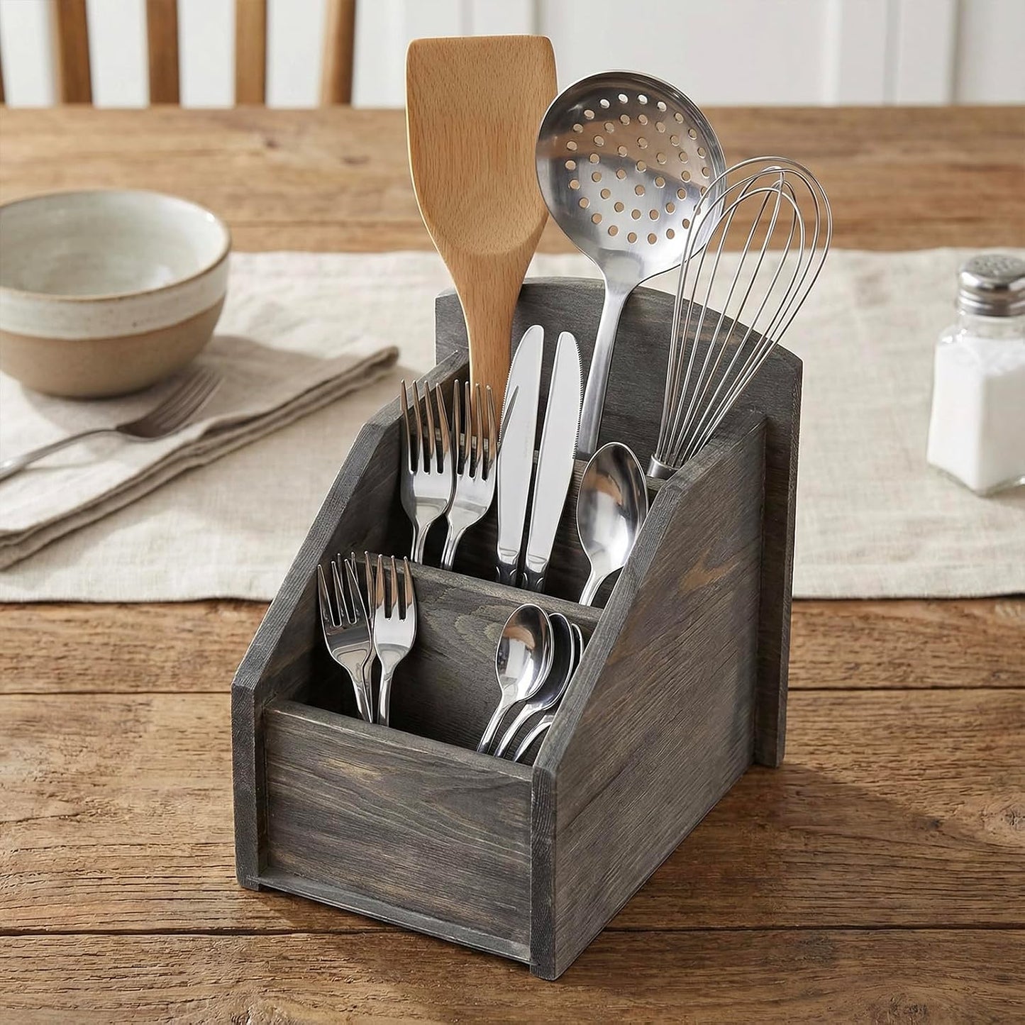 Rustic Wood Remote Control Holder Organizer Caddy / Dark Gray