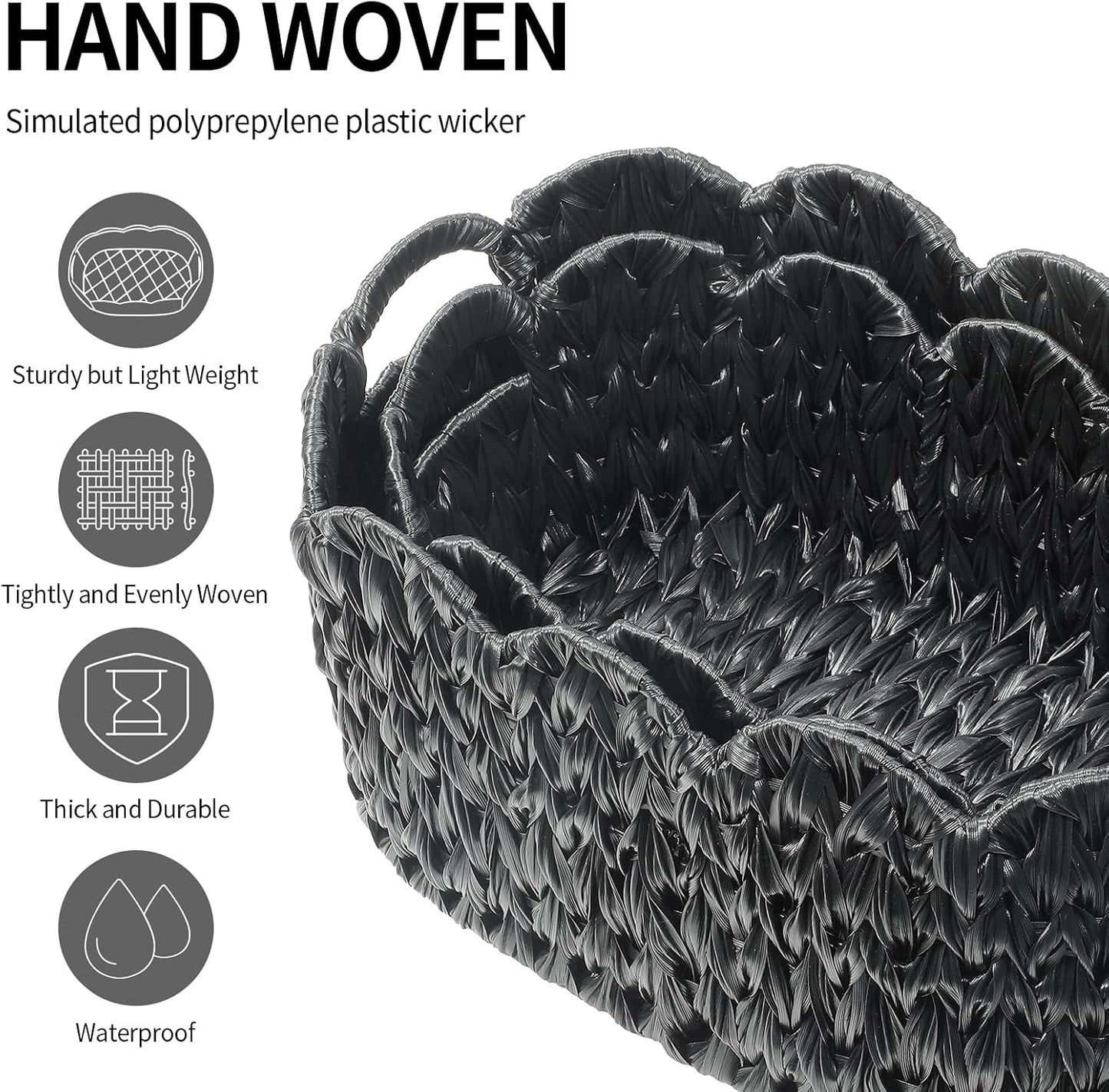 Woven Storage Baskets / Black / Set of 2