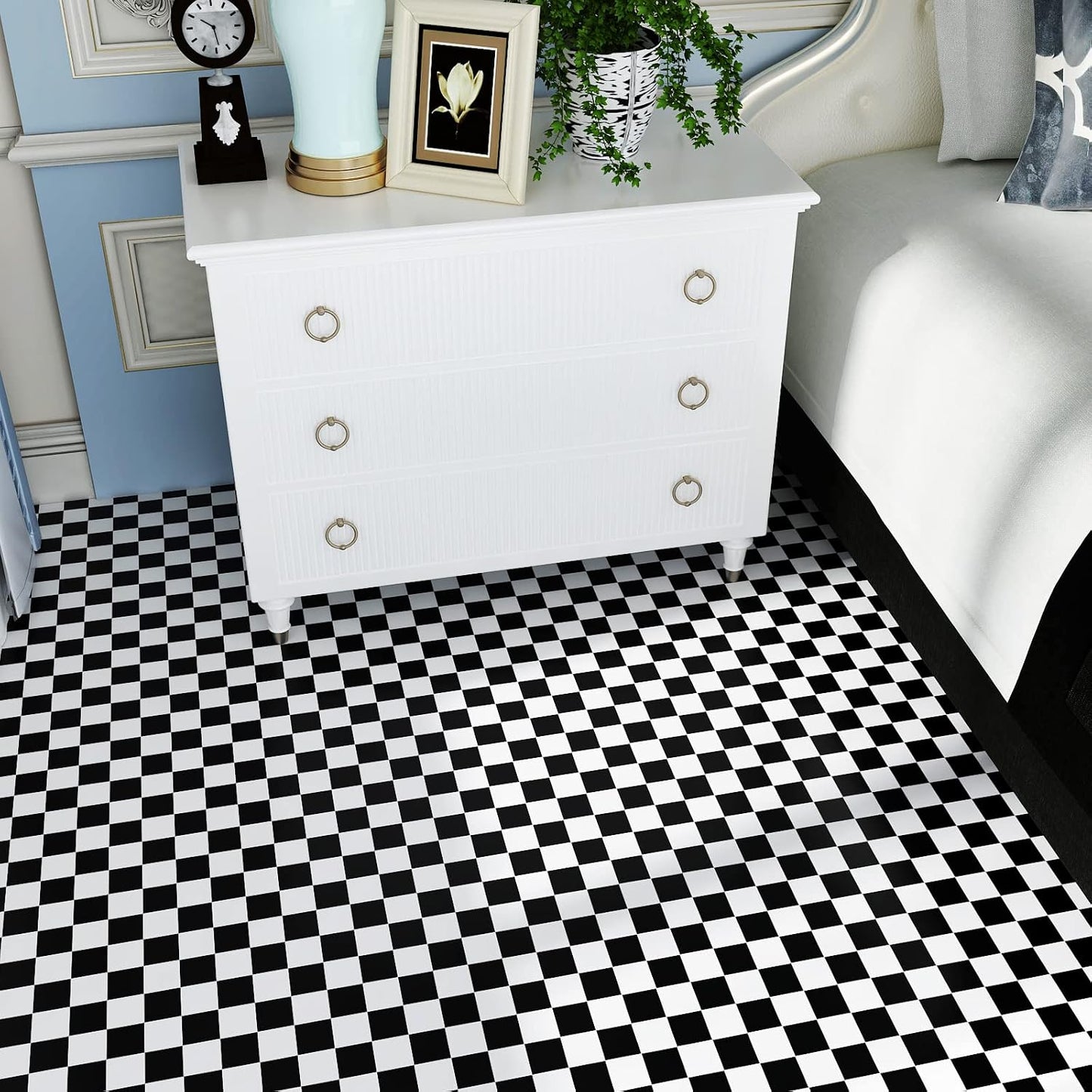 15.7''x315'' Checkered Wallpaper Peel and Stick and White Wallpaper Checkered / 15.7 x 315 / Black
