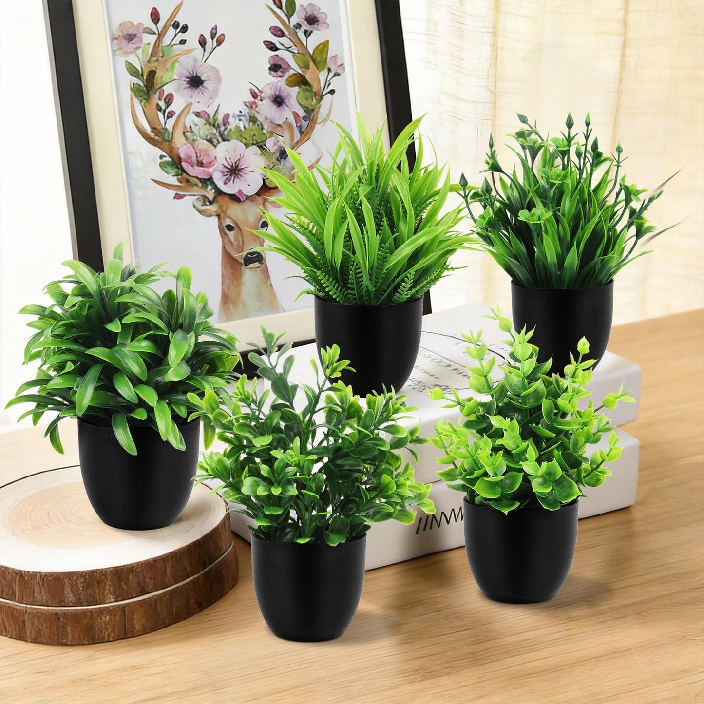 Artificial Plants Mini Fake Plants in Pots / Eucalyptus Black Potted Plant / Set of 8