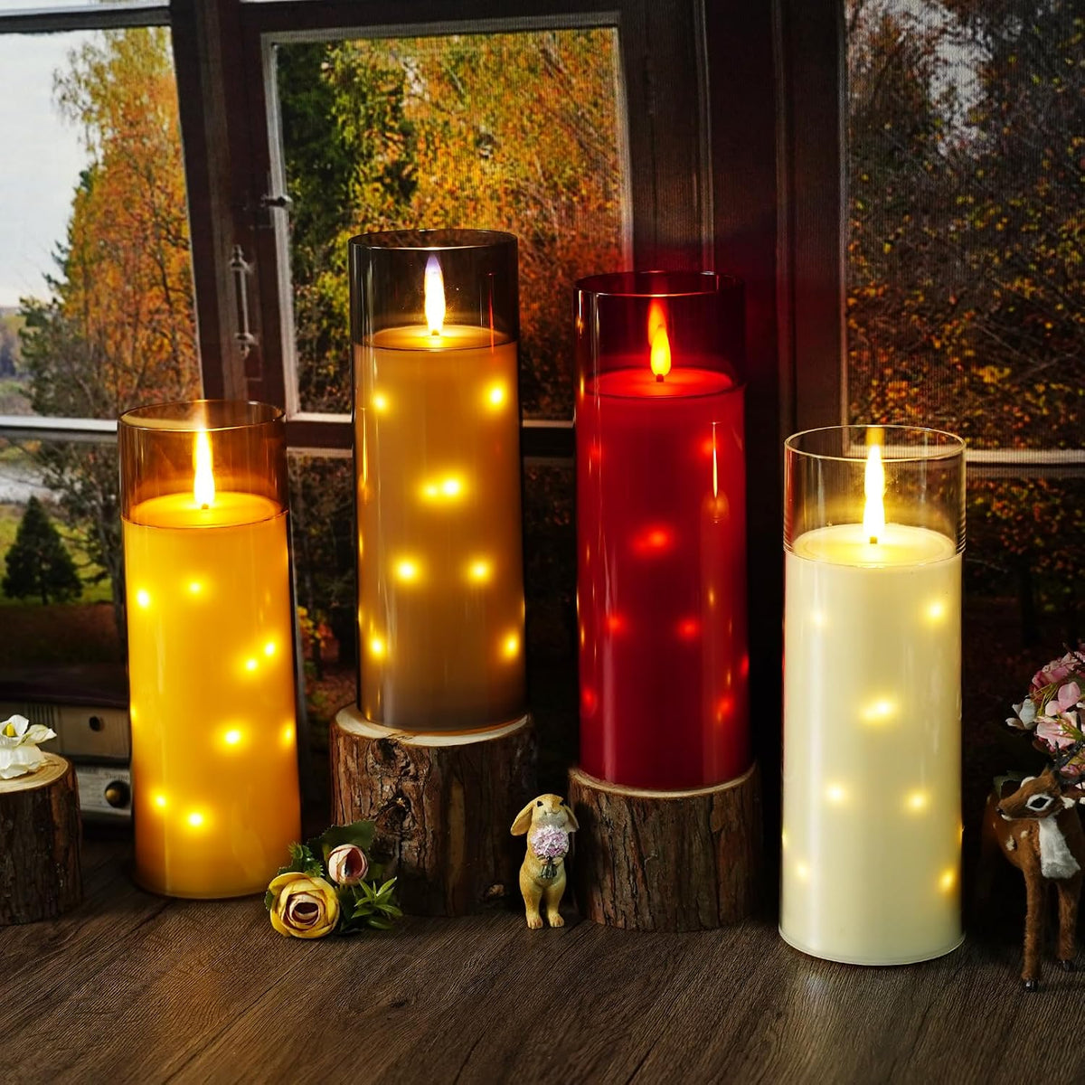 kakoya 11" x 4" Large Outdoor Waterproof Flameless LED Candles with Remote and Timer,Acrylic Pillar Candles Battery