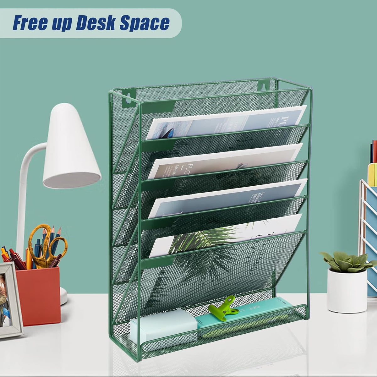 Desk File Organizer Mesh 6-Tier, Hanging Wall Mount Document Organization Stand, Desktop Vertical Mail Paper Folder