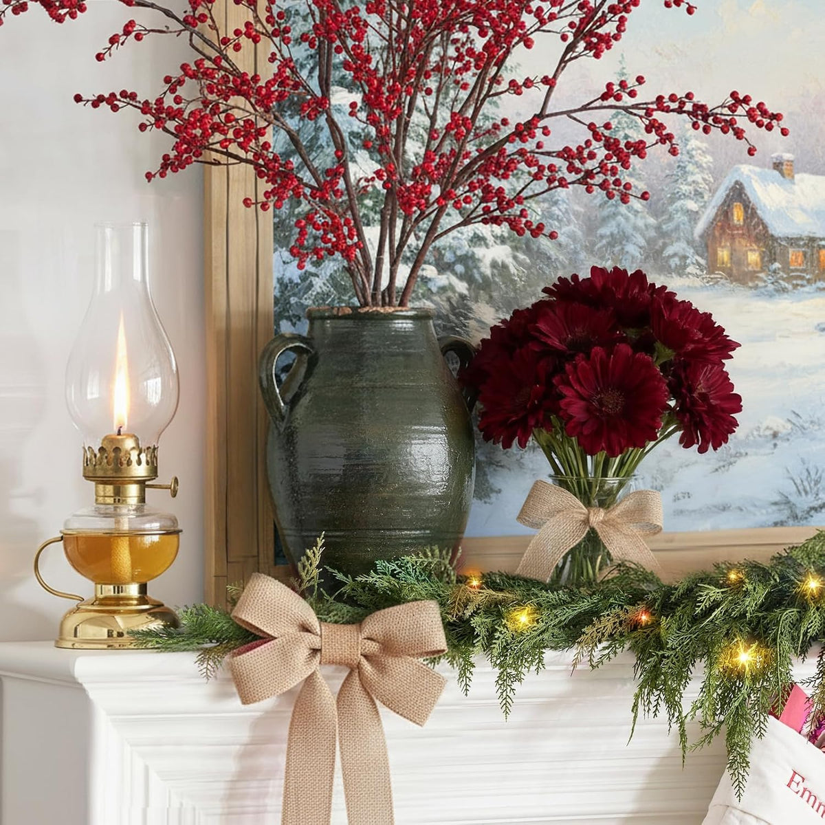 Christmas Cedar Garland Realistic with Lights - Cypress Decorations 9ft for Mantle Lighted Faux Pine Garlands for Xmas