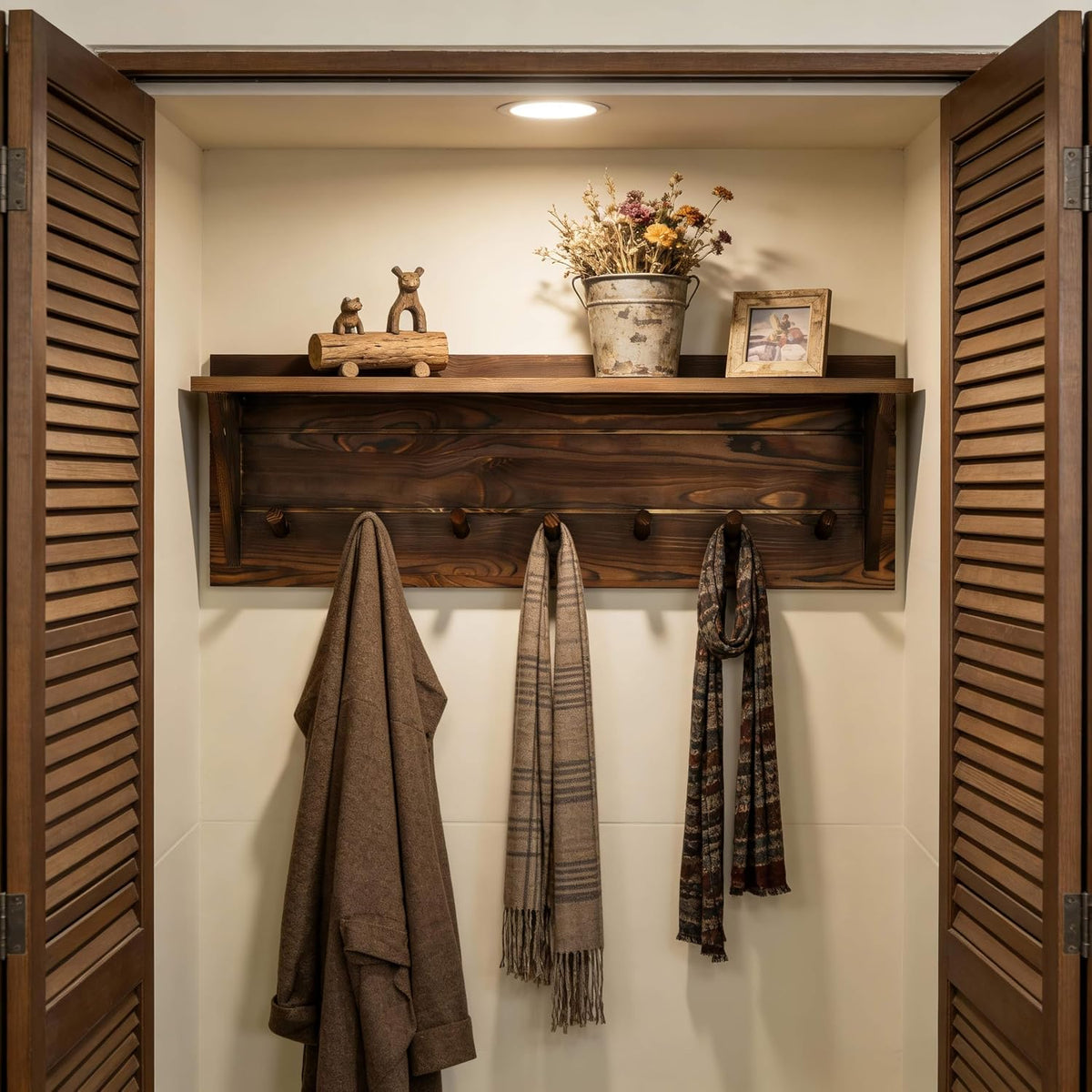 WEBI Coat Rack Wall Mount with Shelf,30" Long Entryway Wall Shelf with Hooks Underneath,7 Peg Hooks for Hanging