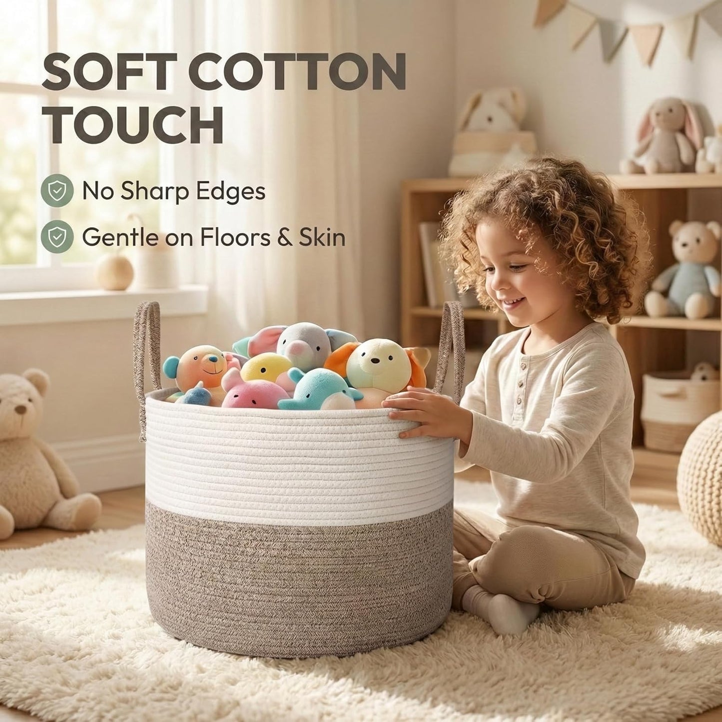 Extra Large Blanket Basket / White&brown / 65L