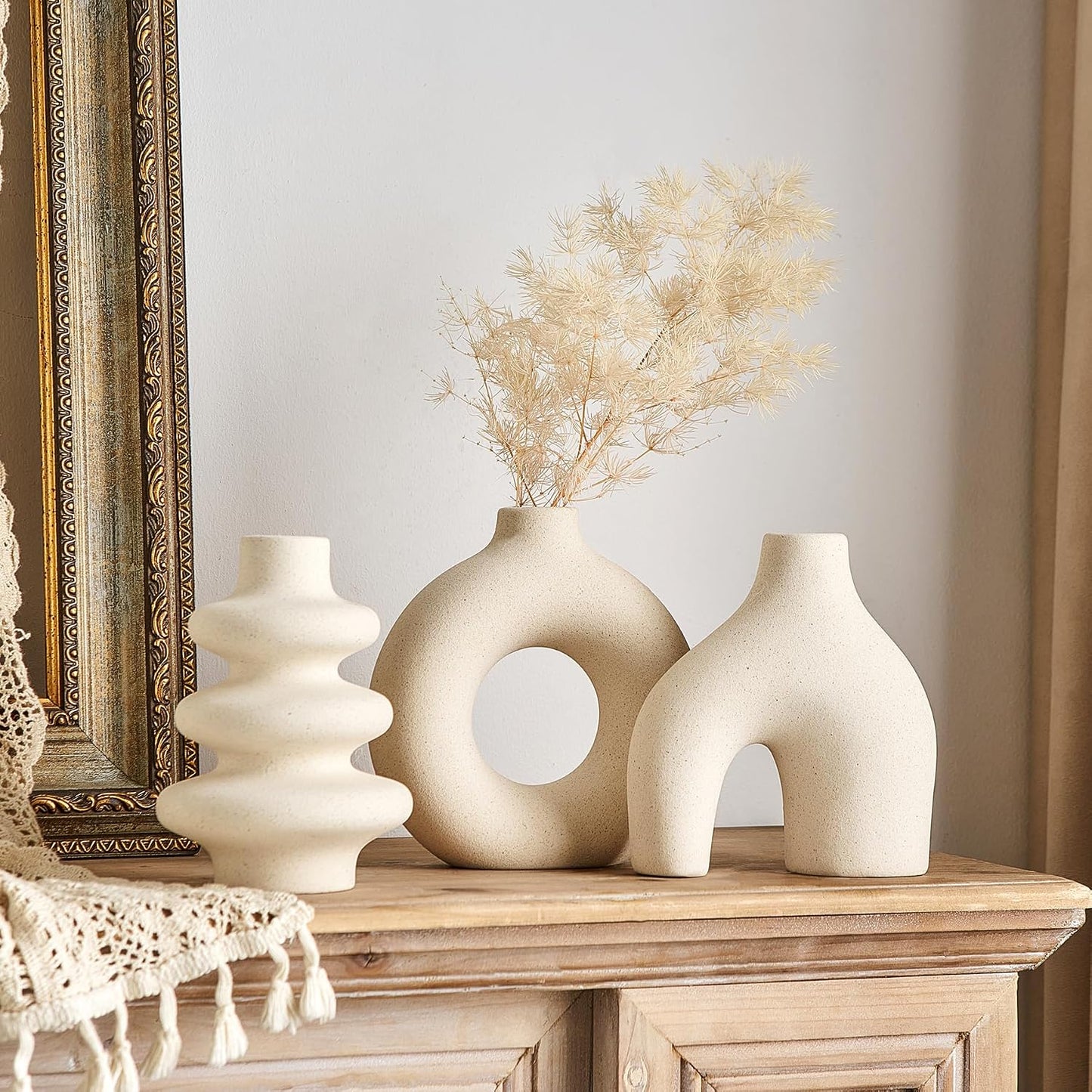 Ceramic Vase / Modern Boho Vase for Decor / White / Set of 3