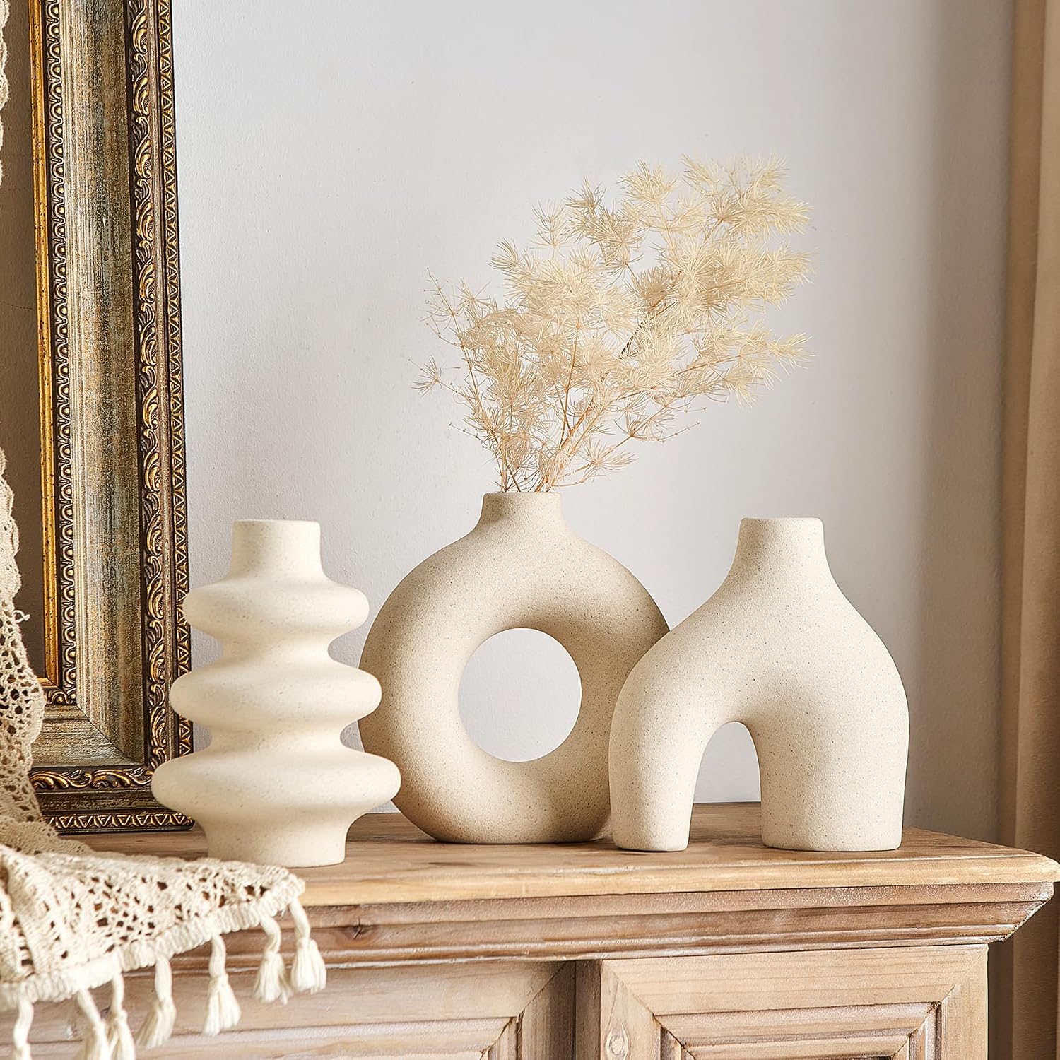 Ceramic Vase / Modern Boho Vase for Decor / White / Set of 3
