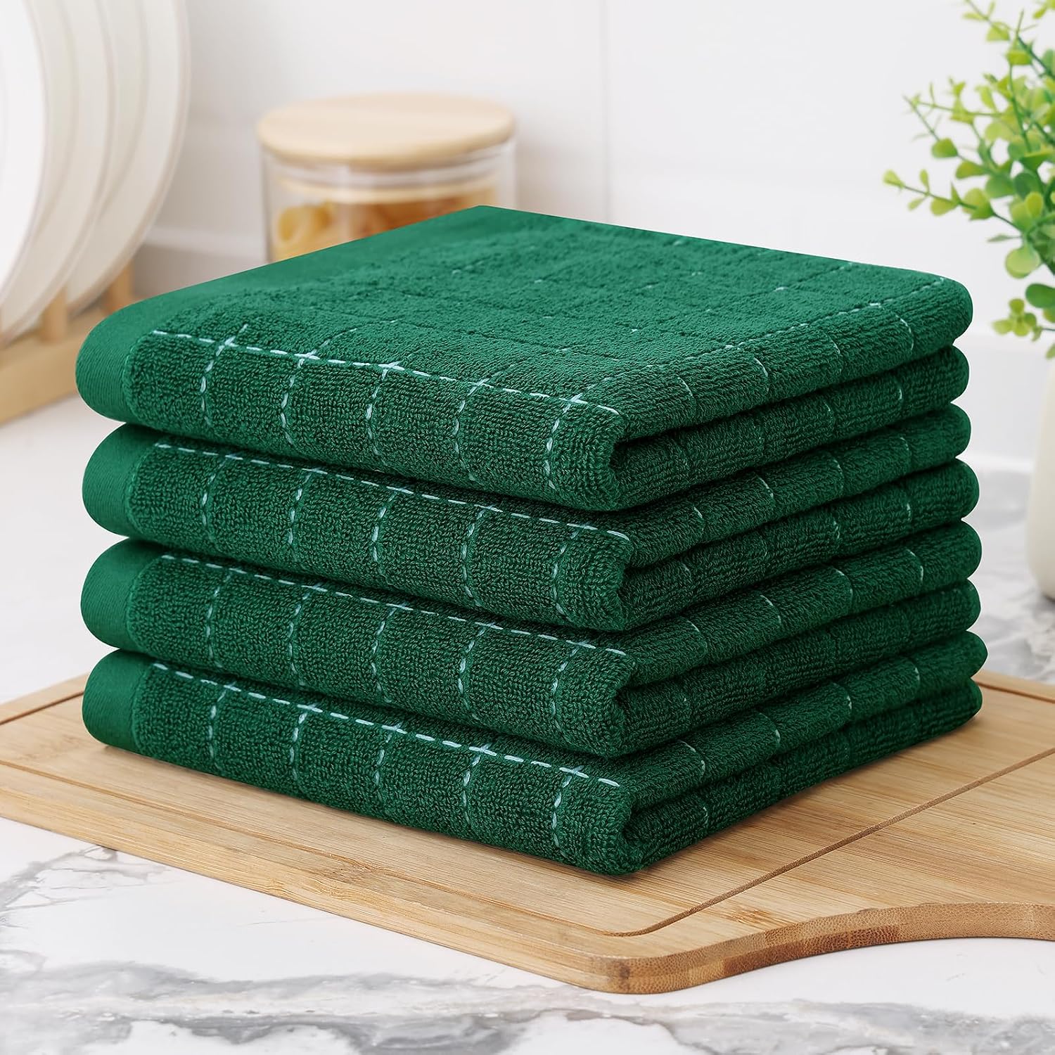 Homaxy 100% Cotton Terry Kitchen Towels, 8 Pack, Dark Green | Ultra Soft and Absorbent Dish Towels for Kitchen