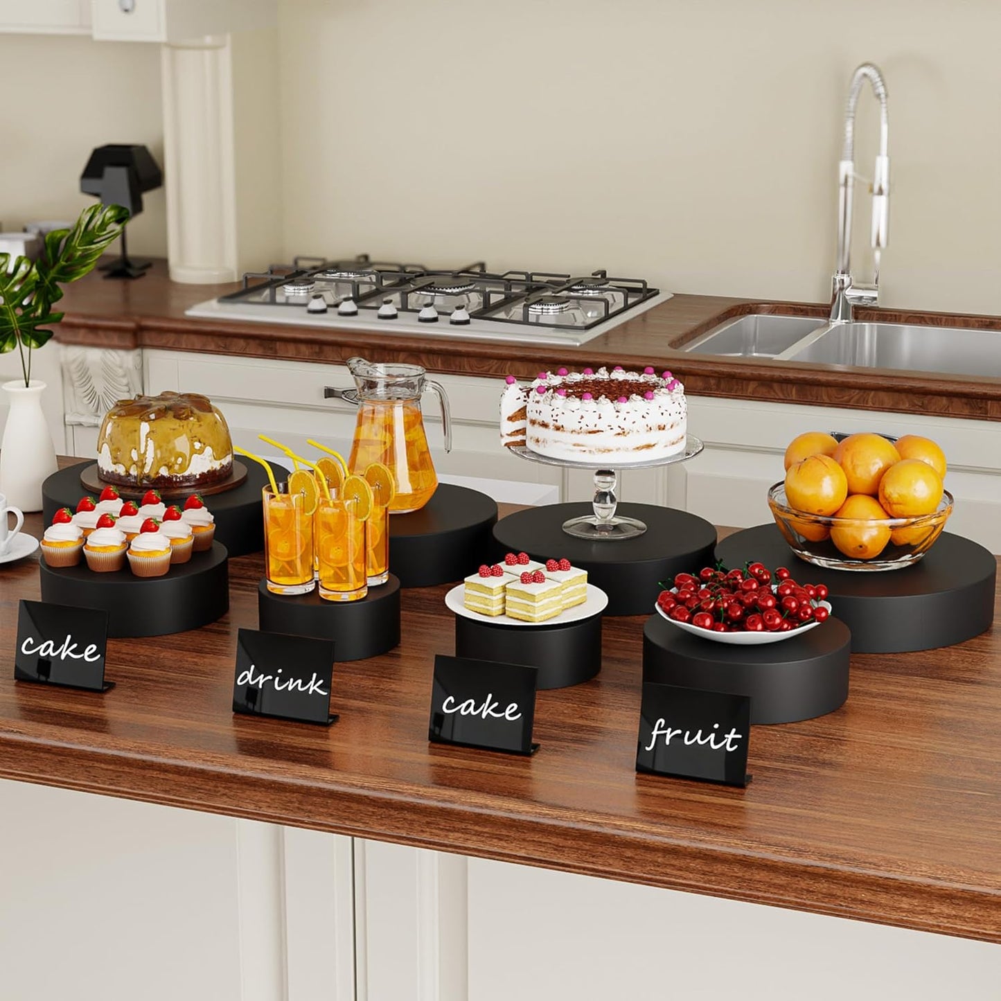 Metal Buffet Risers / Black / Round / 6 Inch / Set of 4