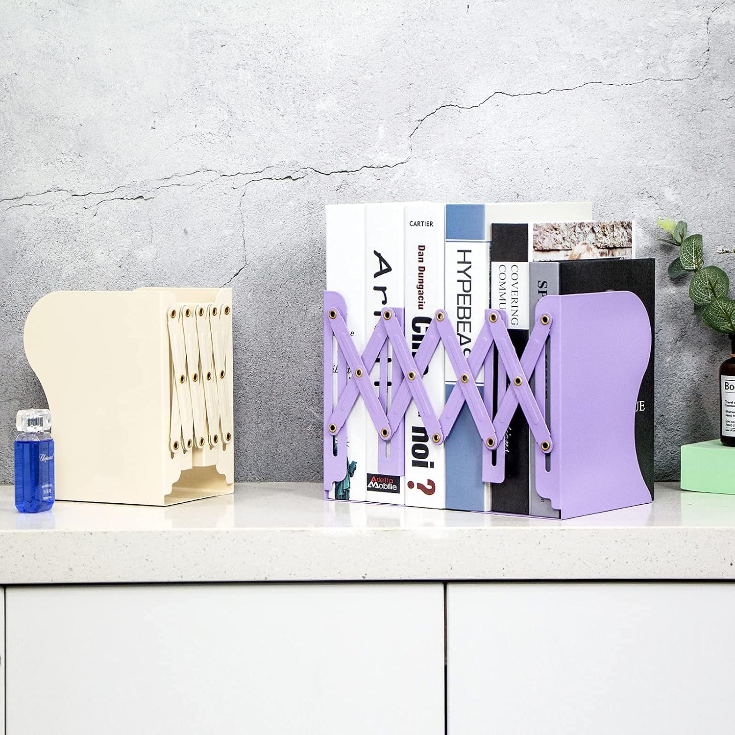 Aobopar Adjustable Metal Book Ends for Shelves Brown | Metal Bookends for Heavy Books, Desk Book Holder, Book Organizer
