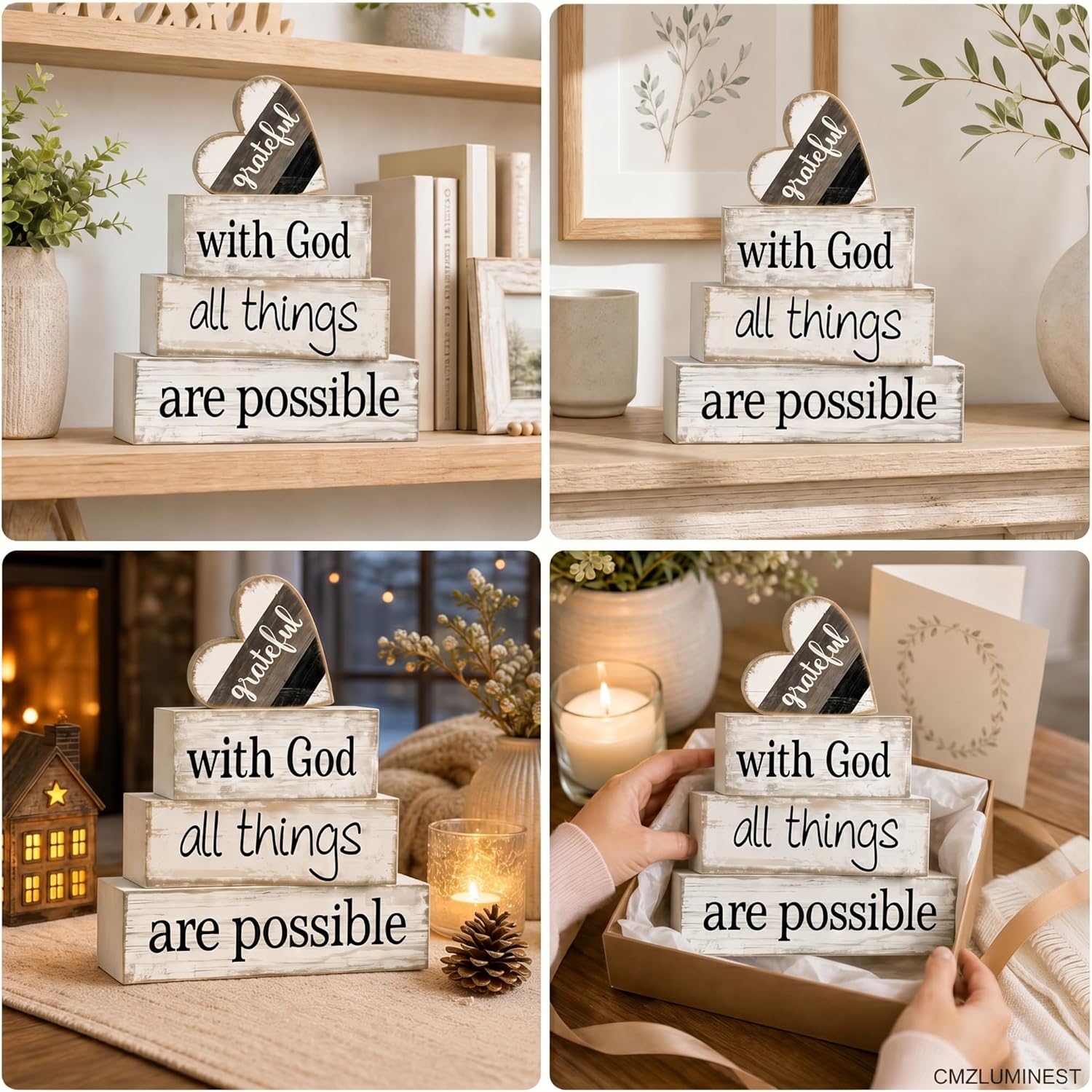 Religious Wooden Farmhouse Tiered Tray Decorations / Faith / Set of 4