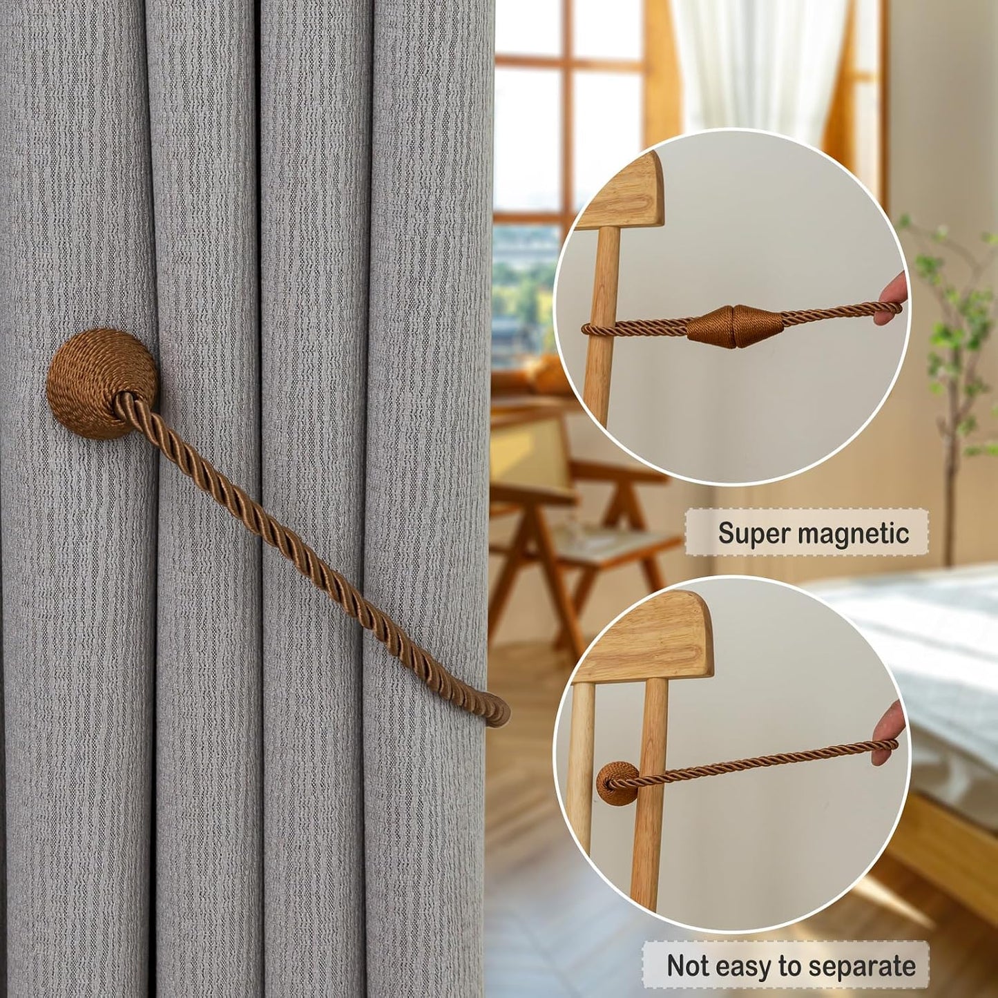 Magnetic Curtain Tiebacks 8 Pack Outdoor Rope Curtain Tie Backs Decorative Window Treatment Holdbacks for Home