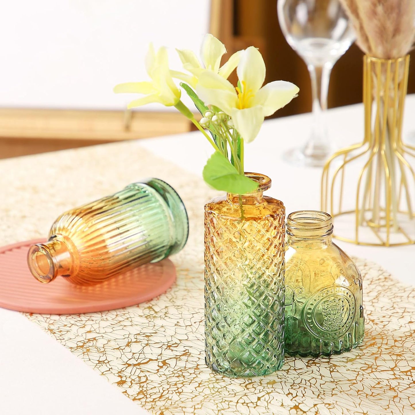 Glass Bud Vases in Bulk Pcs / Brown Green / Set of 30