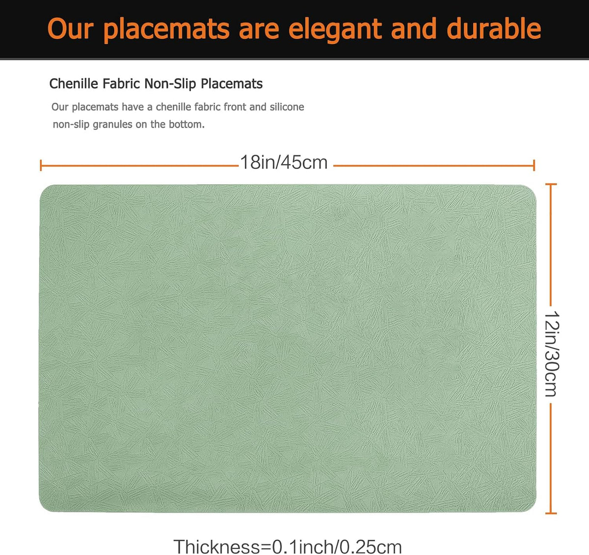Green Plastic Placemats Set of 12, Faux Leather Waterproof Table Mats | Green Vinyl place mats,Wipeable and heat