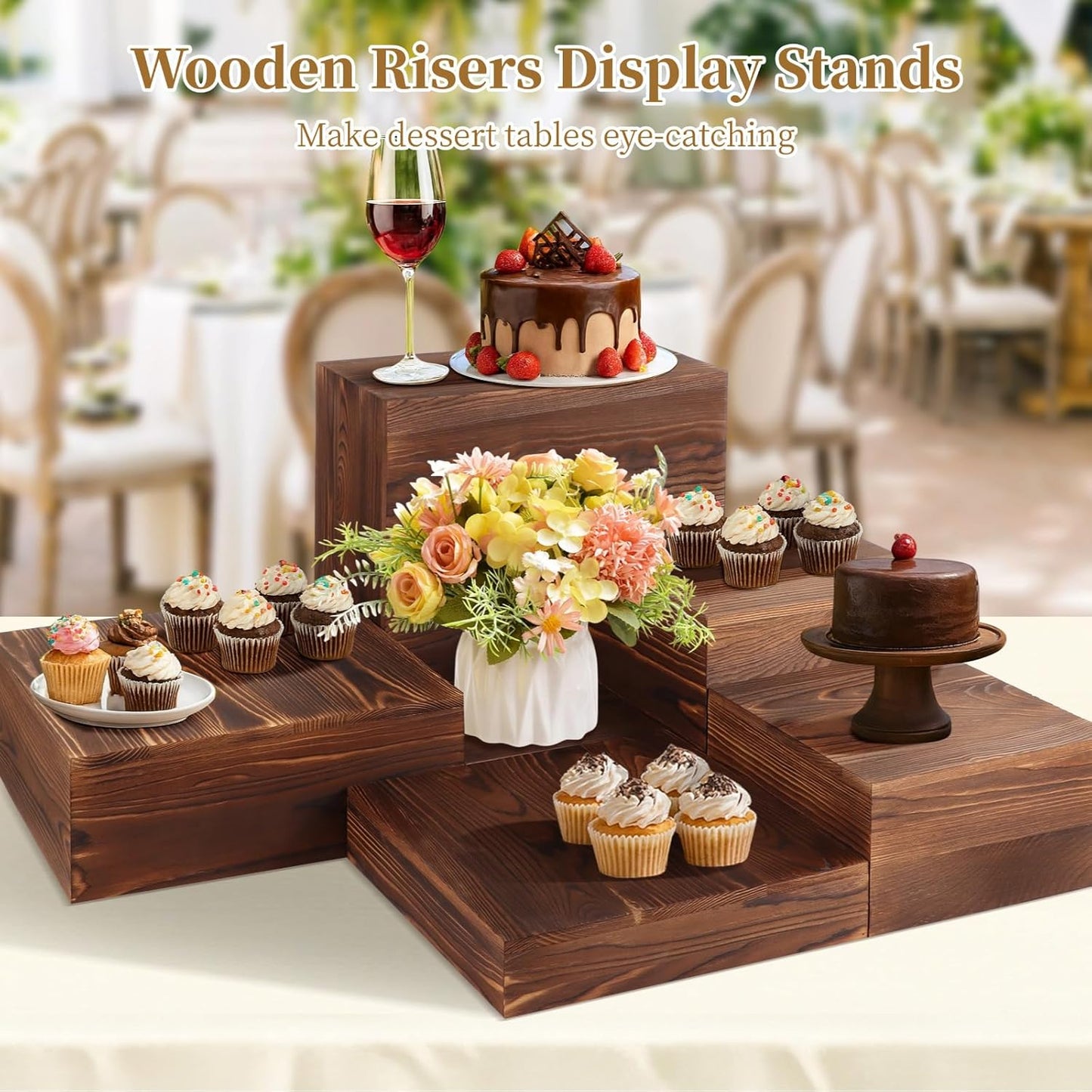 Wooden Risers Display Stands Set / Set of 6