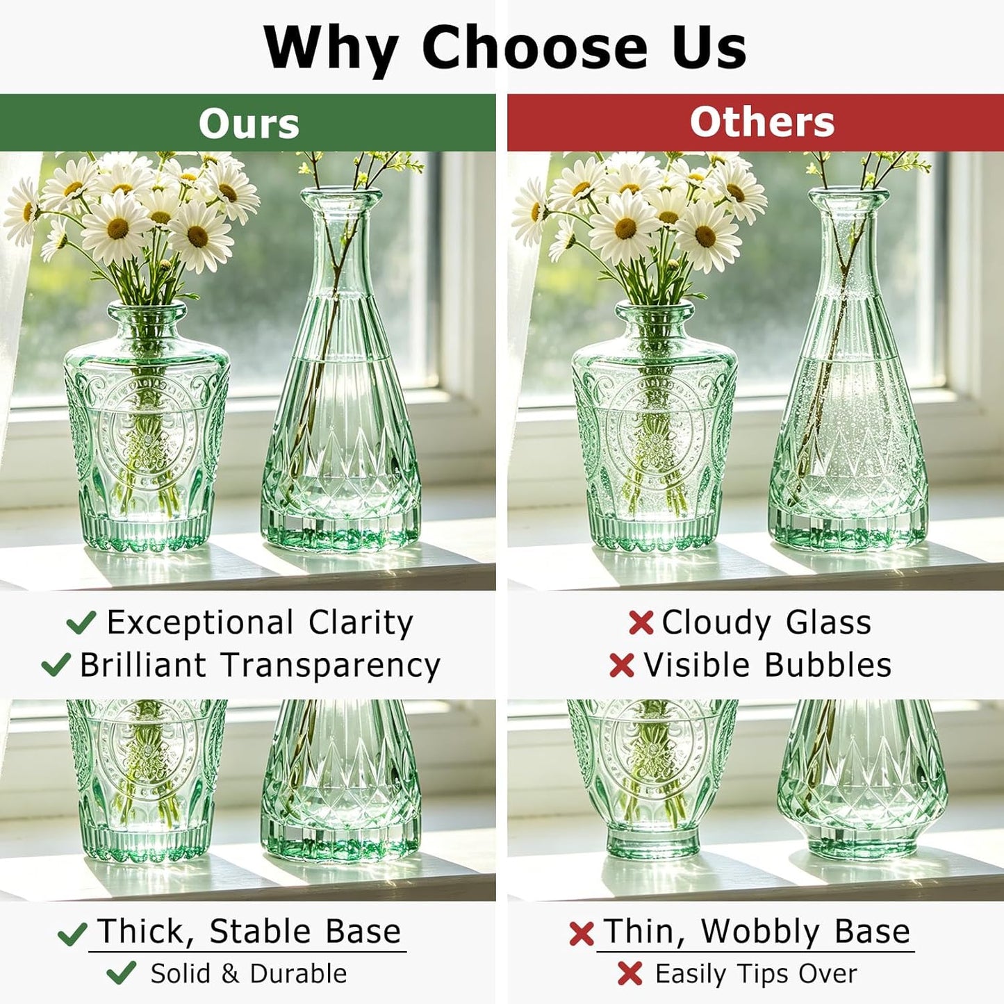 Glass Bud Vase Set / Green / Set of 6
