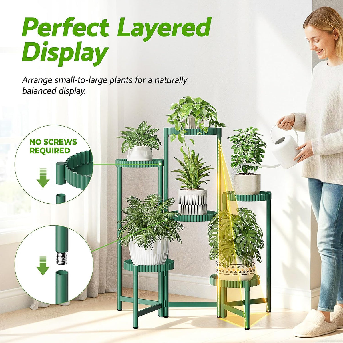 6 Tier Large Plant Stand Indoor, 7.9 Inch Wide Tall Corner Metal Plant Stands Outdoor for Multiple Plants, Folding