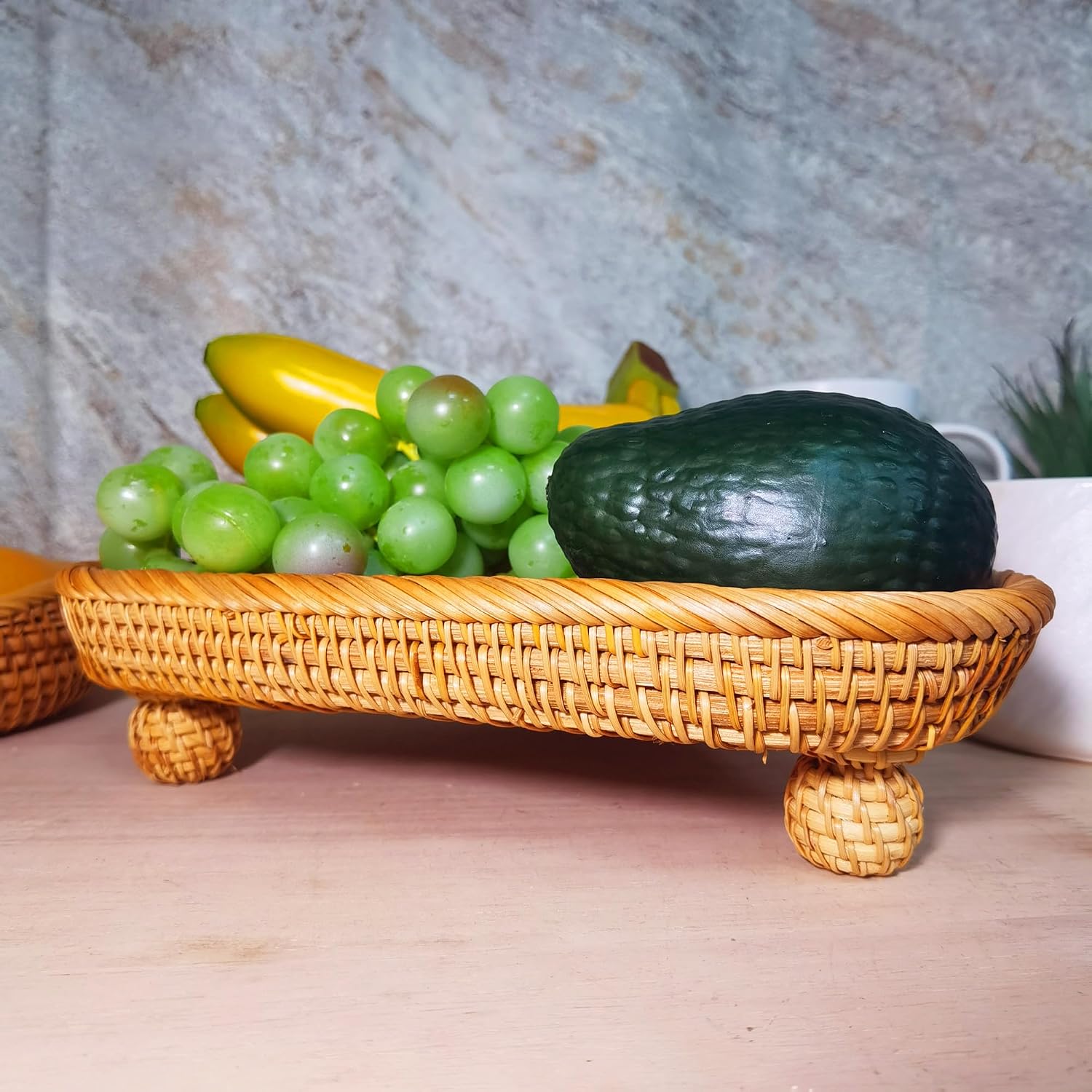 10" Rattan Wicker Woven Triangle Pedestal Stand for Serving Display