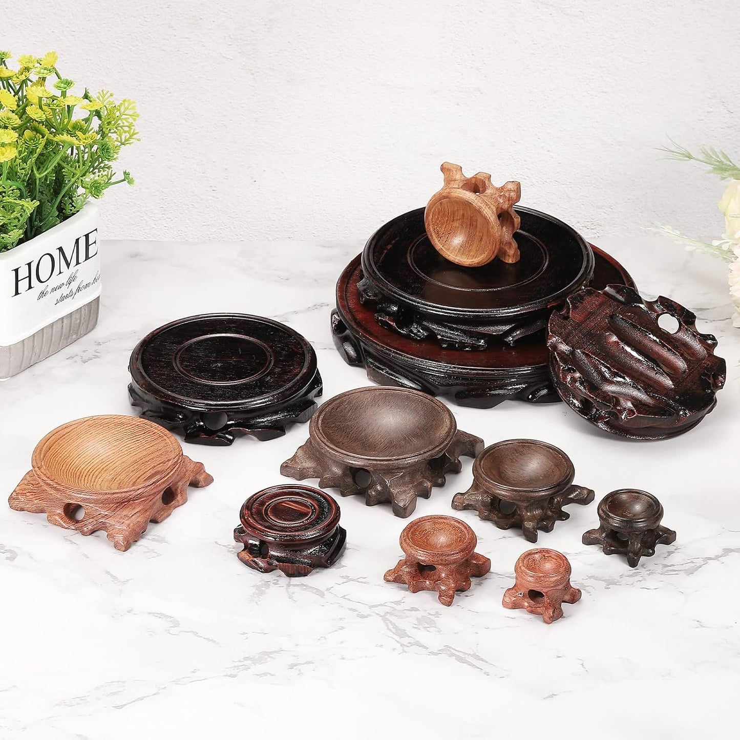 Wooden Display Stand Base Stand Holders 110mm/ Diameter for Vase Bonsai Stone / Black / 4.33 Inch