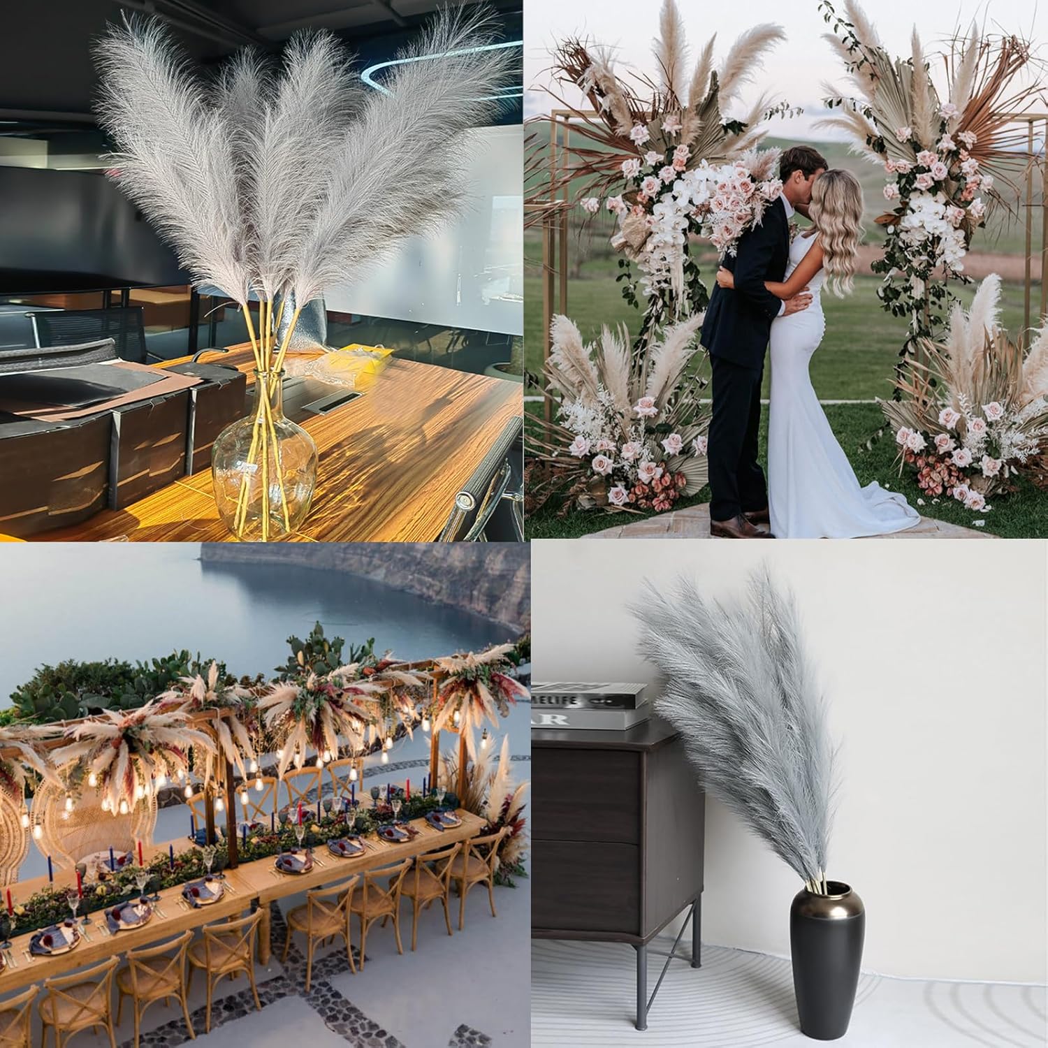 Tall Pampas Grass Decor Pompas Floral Arrangement and Vase Filler for Boho / Grey