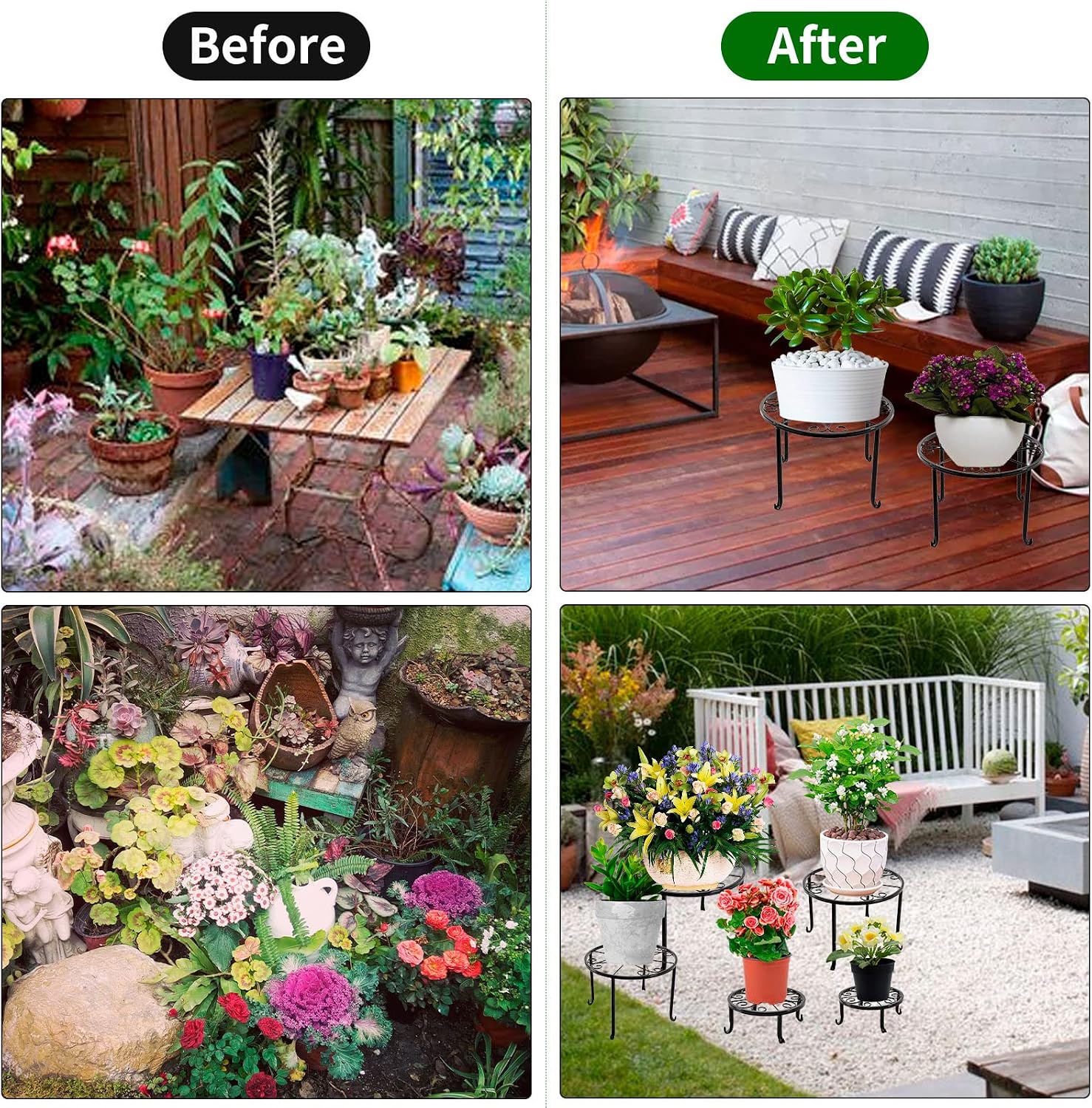 NSYOOMH 5 packs Rustproof Metal Plant Stands for Multiple Plant, Heavy Duty Plants Holder Outdoor Indoor, Round Wrought