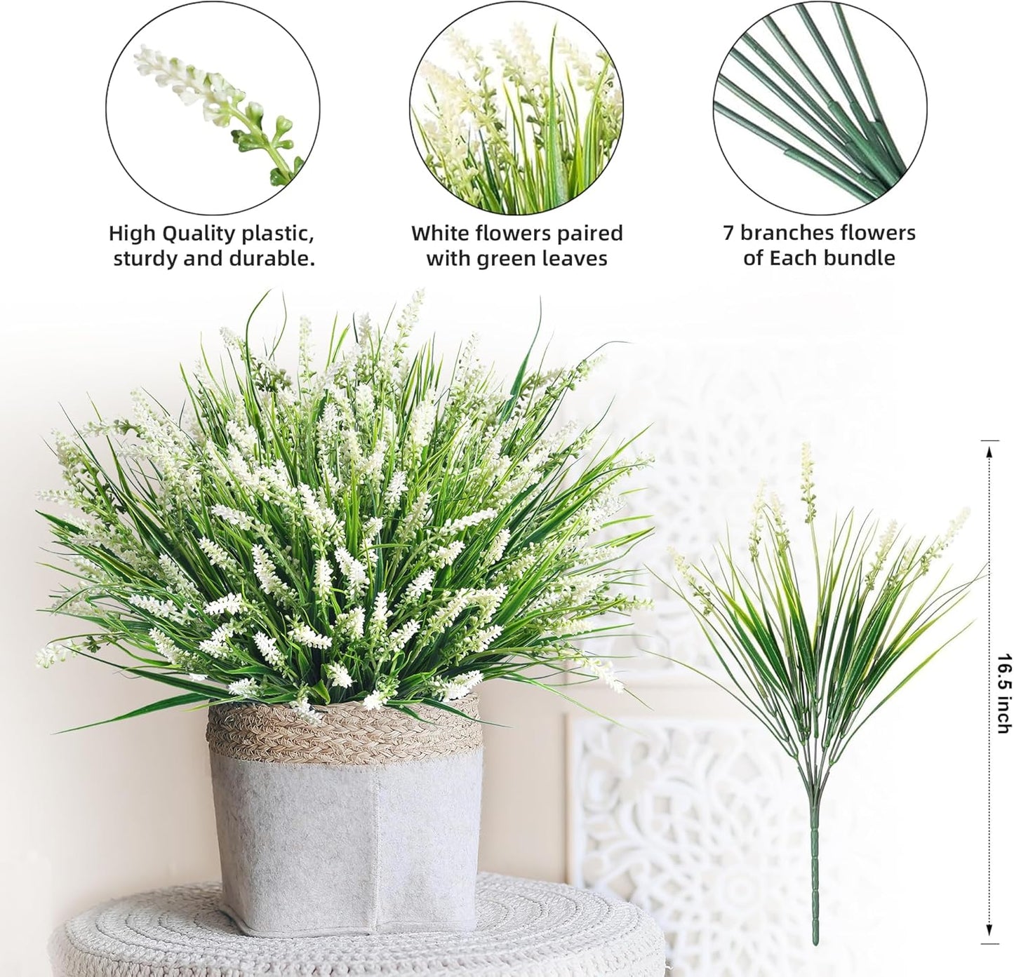 Artificial Plants Fake Flowers Monkey Grass / White / Set of 20