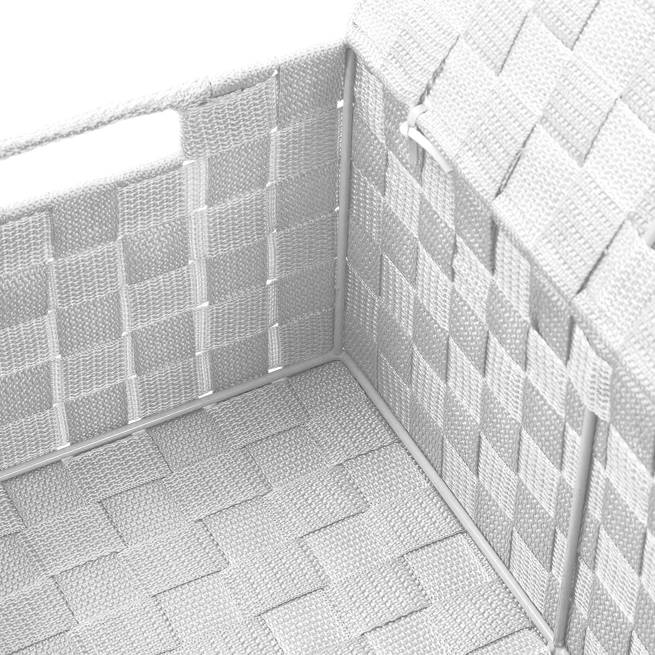 Hand-Woven Storage Baskets / Lid Bins / White / Set of 3