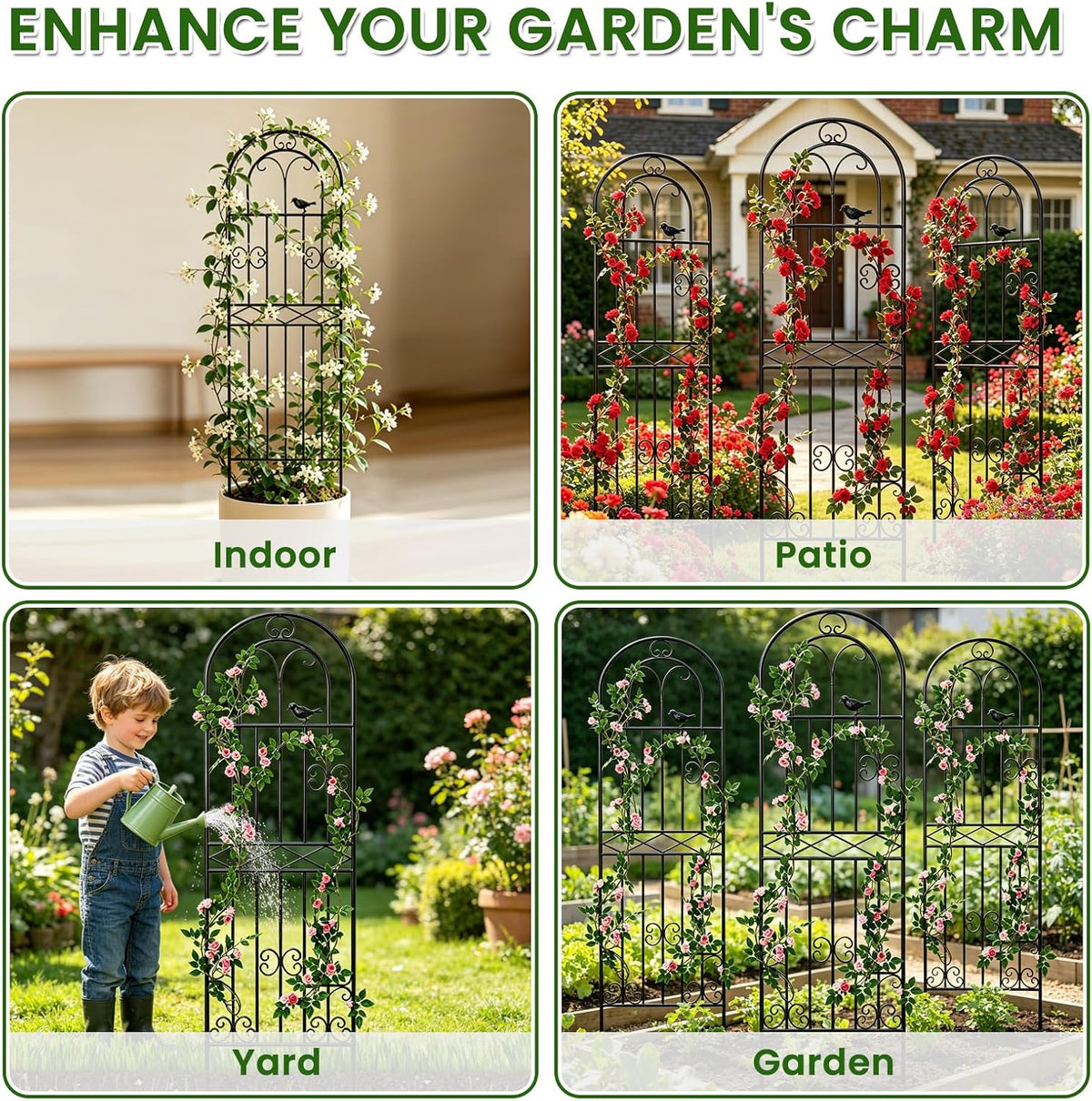 2 Pack 70.8"x19.7" Metal Gardon Trellis for Climbing Plants Outdoor, | Rustproof, Heavy Duty, Black Coating Gardon