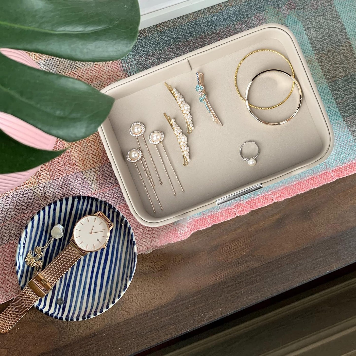Leather Tray Organizer Valet Tray Key Tray for Entryway Table Desktop Storage / 9 x 6.2 x 2.2 / Grey