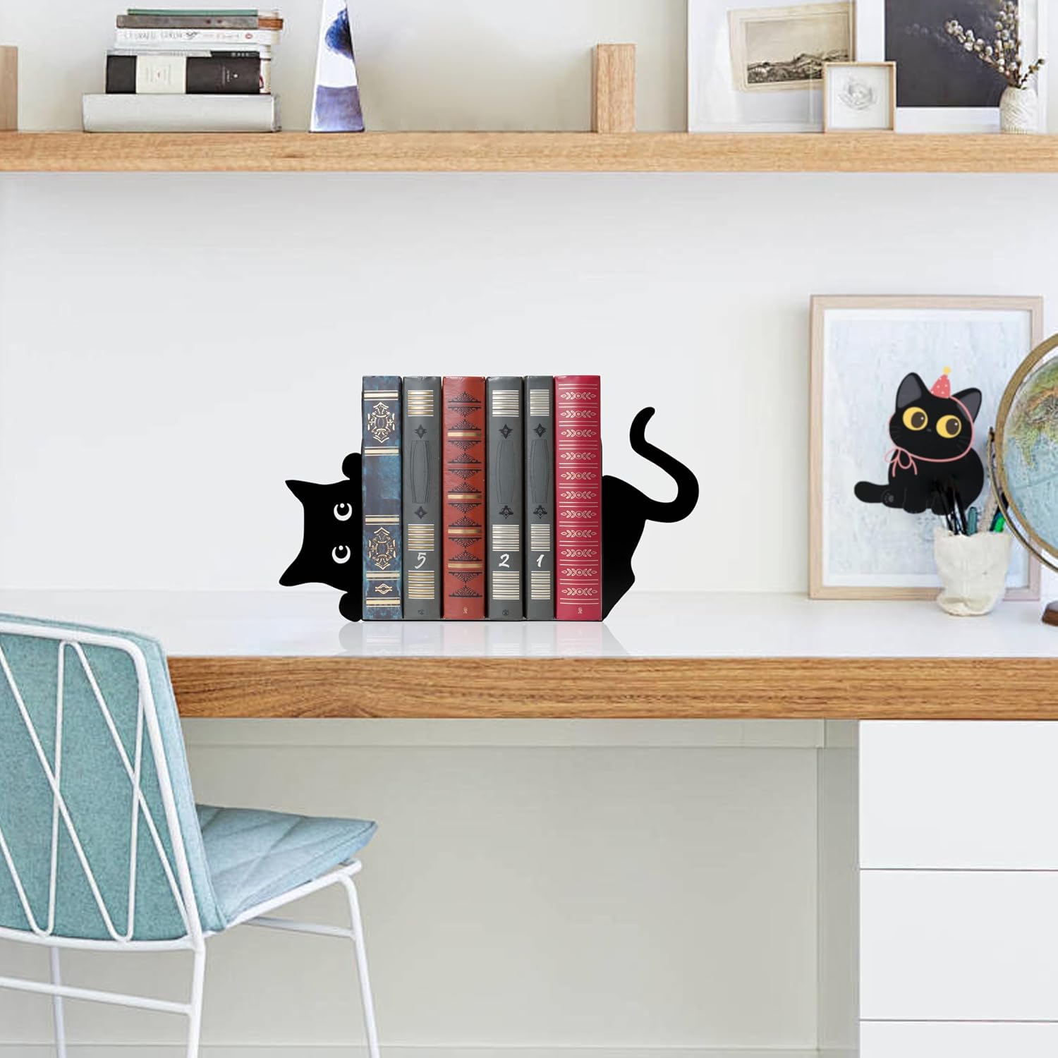 Peeping Cat Metal Bookends Bookends Christmas Book Ends / Cute Cat
