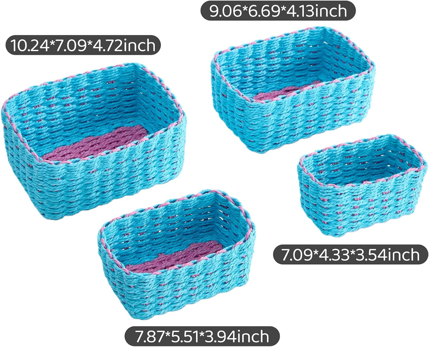 Woven Storage Baskets Set / Blue & Pink / Set of 4