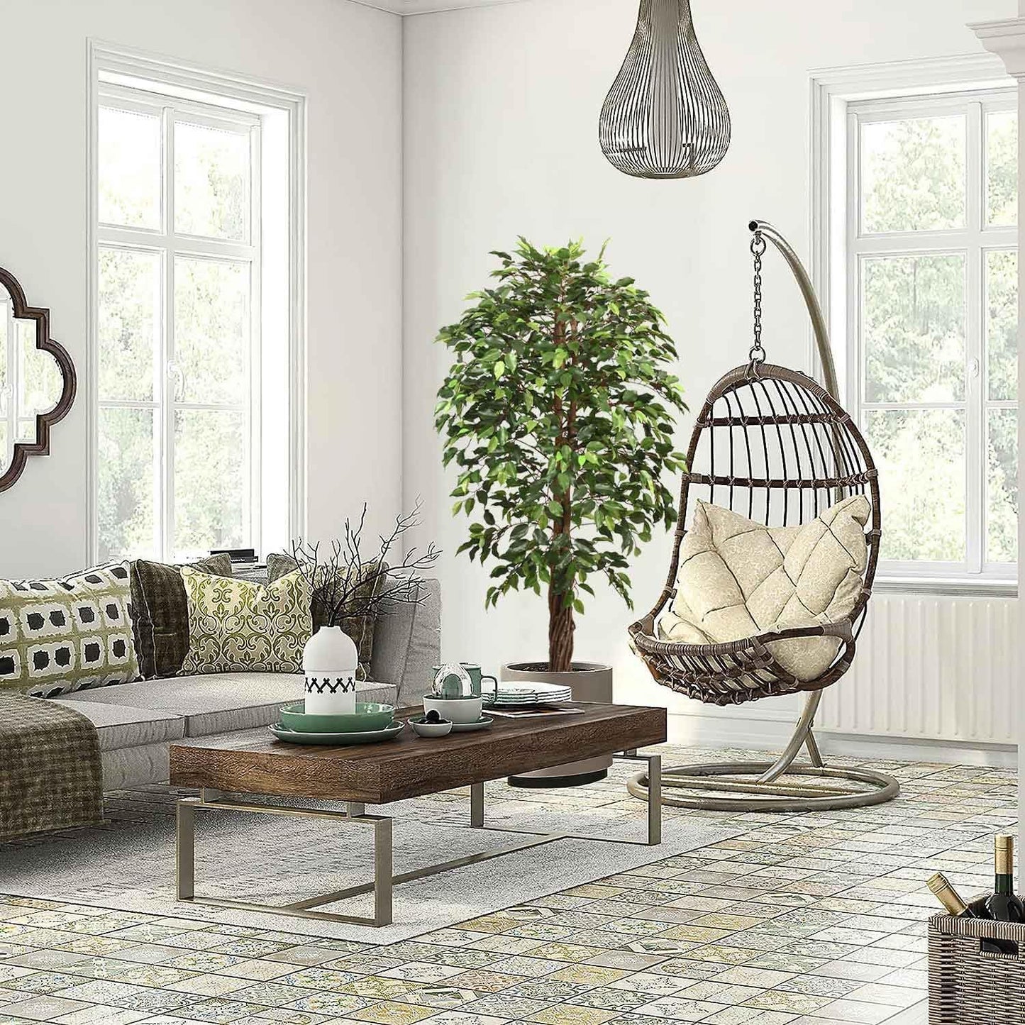 Feet Faux Plant Fake Silk Trees / Ficus Tree / 6ft / 6 Inch