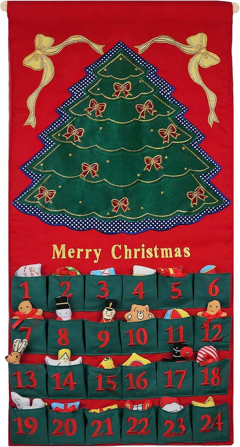 Merry Christmas Green Tree Advent Calendar by Pockets of Learning | Festive Holiday Décor, Seasonal Fabric Wall Hanging
