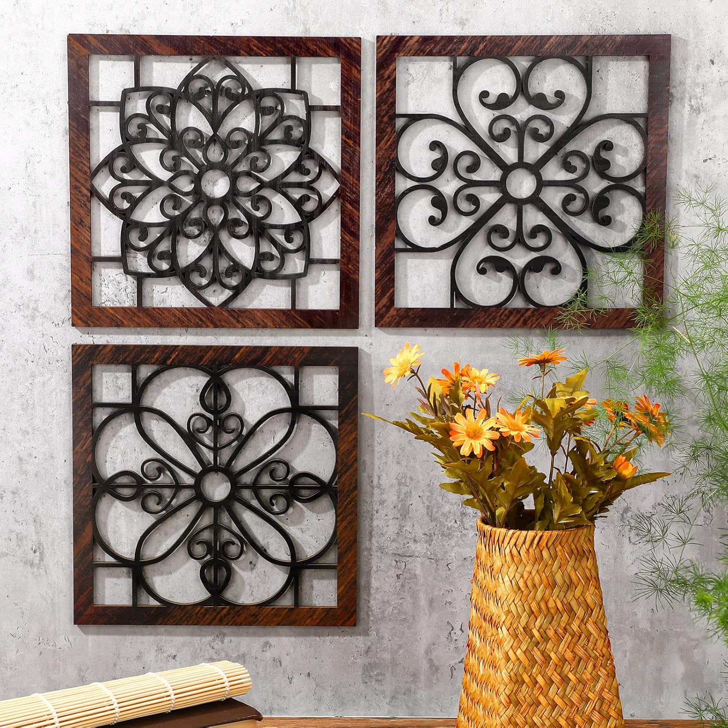 4 Piece Thicken Rustic Wall Decor / Black
