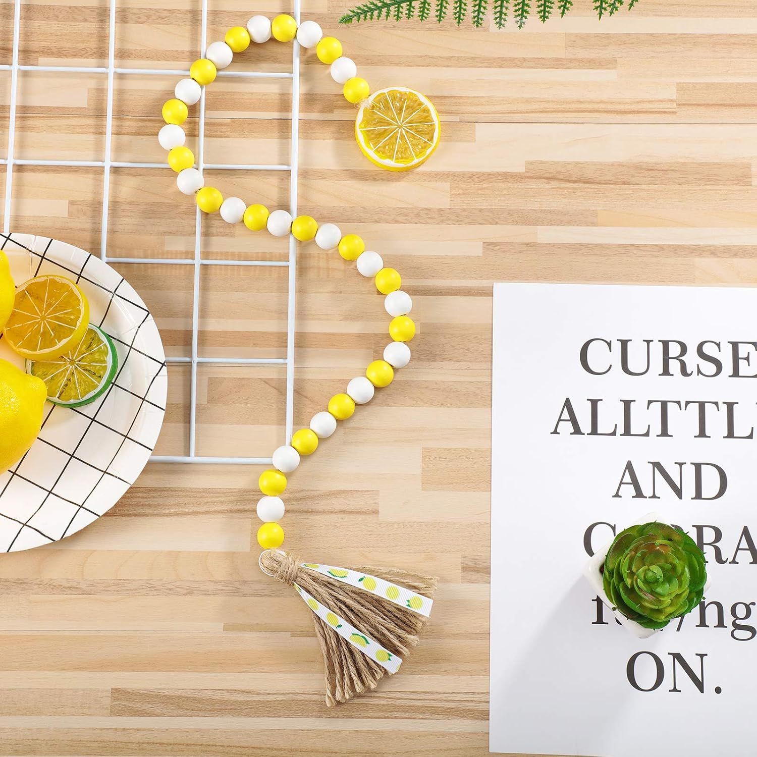 Lemon Wood Bead Garland / Bright Color / Set of 2