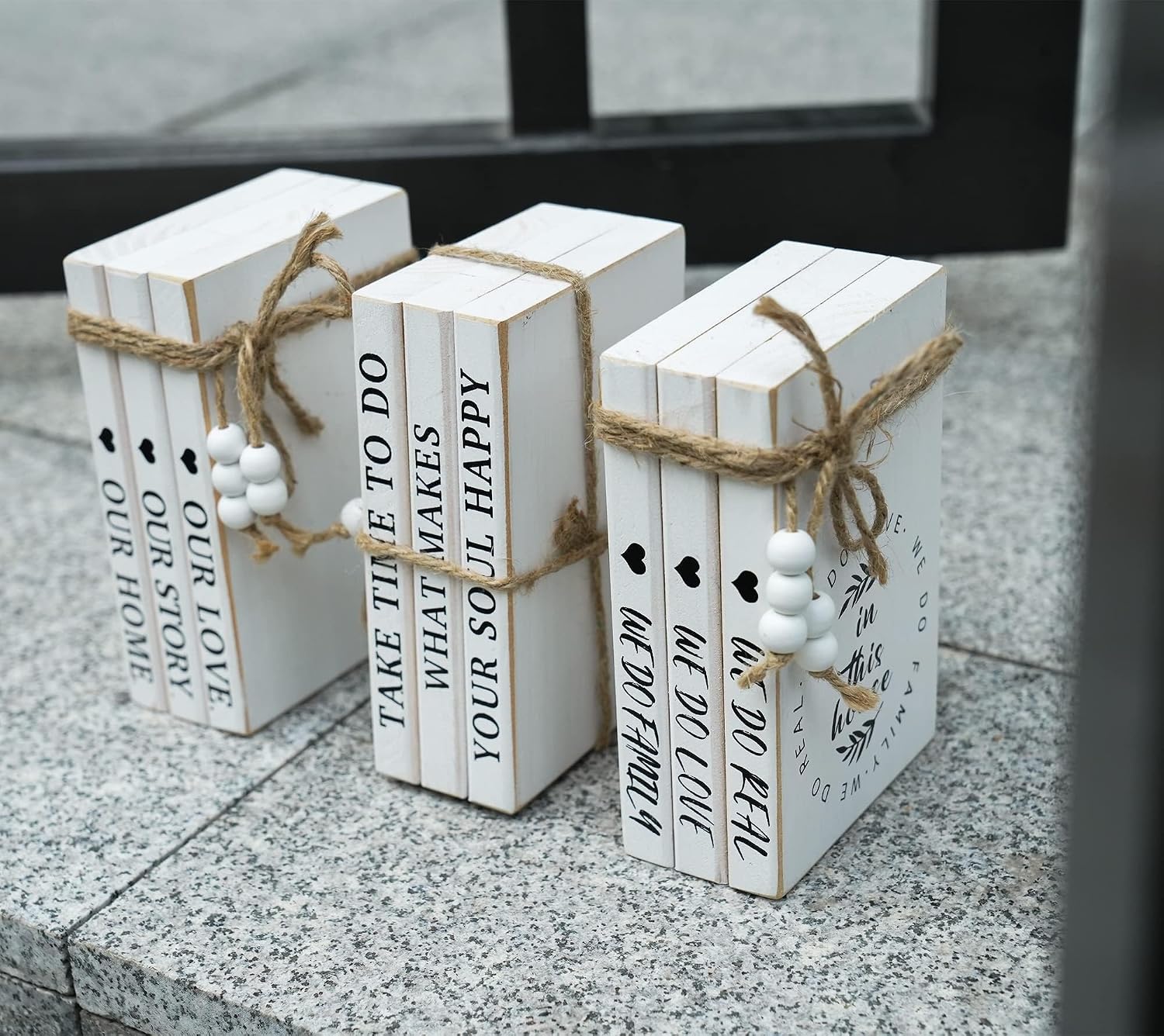 Wooden Decorative Books / Be Kind, Work Hard, Stay Humble / White / Set of 3